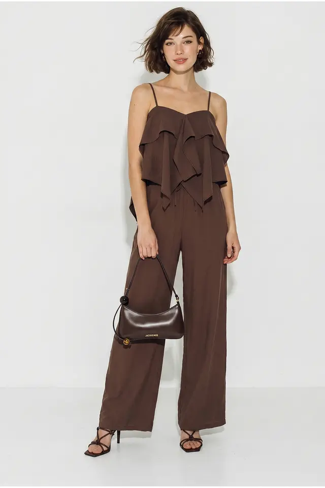 LUCCI Strapless Frilled Blouse And Wide-Leg Trousers Set