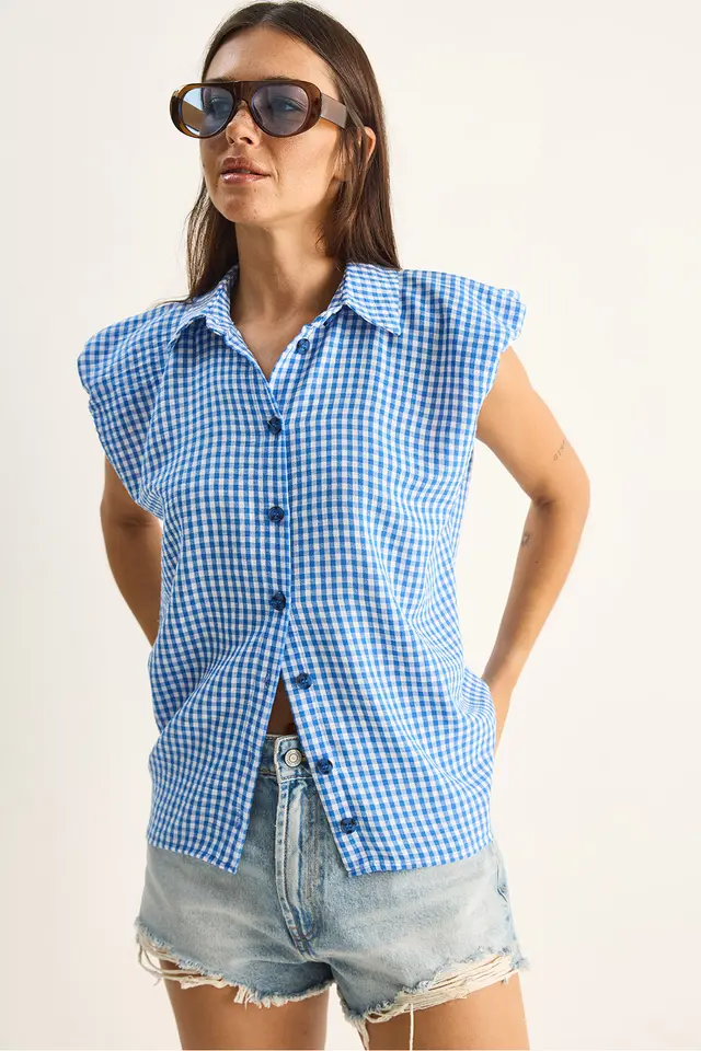 LUCCI Gingham Cotton Sleeveless Shirt