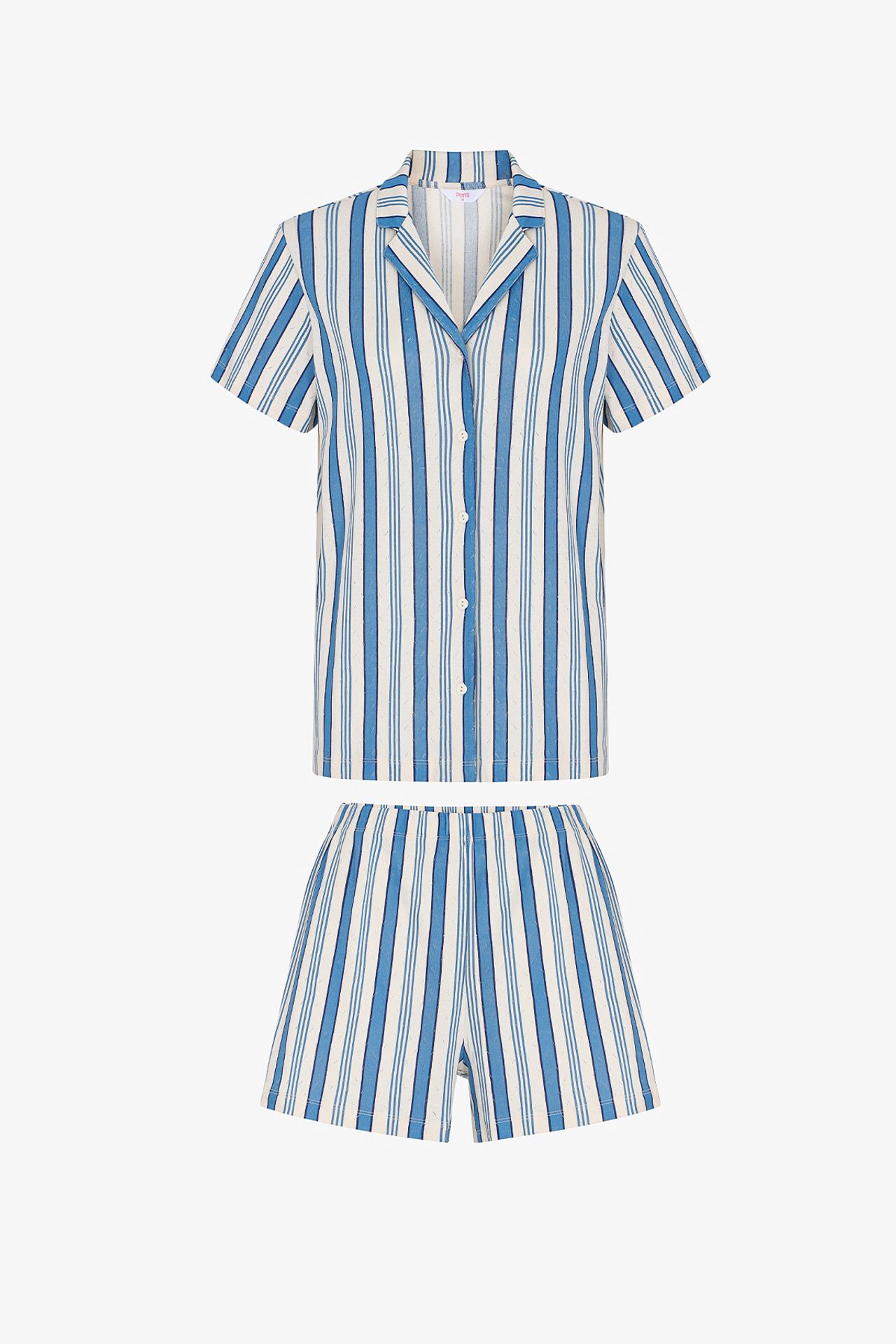 PENTI Striped Pointelle Short Sleeve Shirt Shorts Pajama Set 3