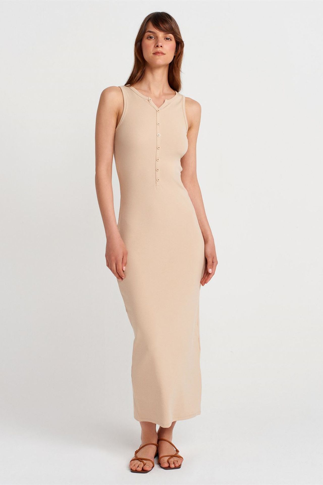 DILVIN Ribbed Cotton Blend Sleeveless Maxi Dress 1