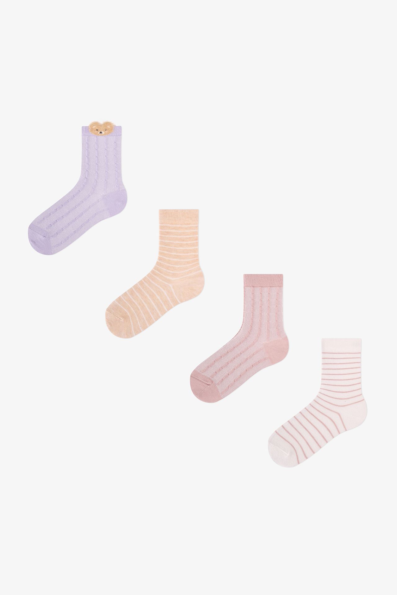 PENTI Girls' Comfortable Bear Striped 2-Pack Crew Socks 1