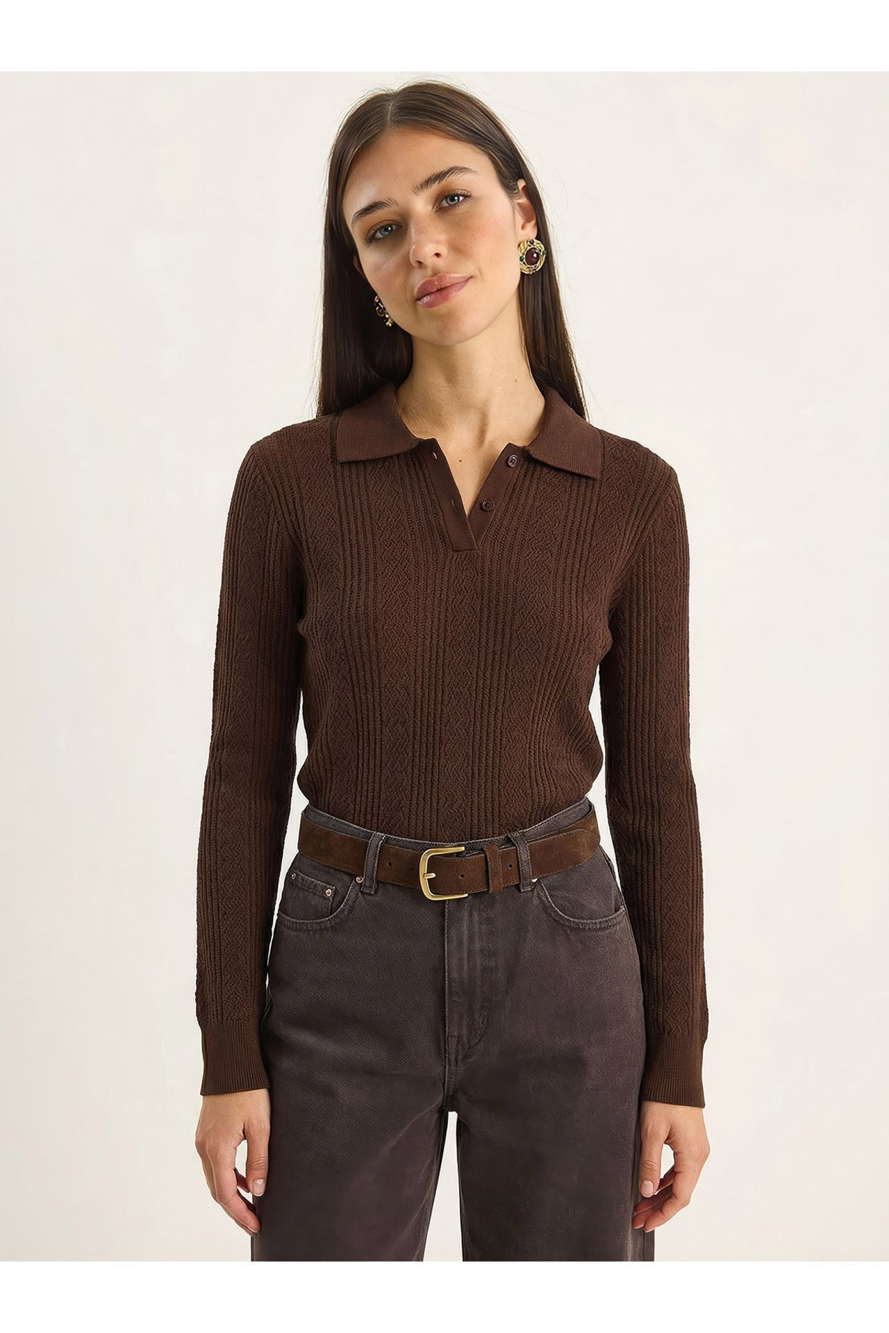 LUCCI Textured Polo Collar Sweater 2