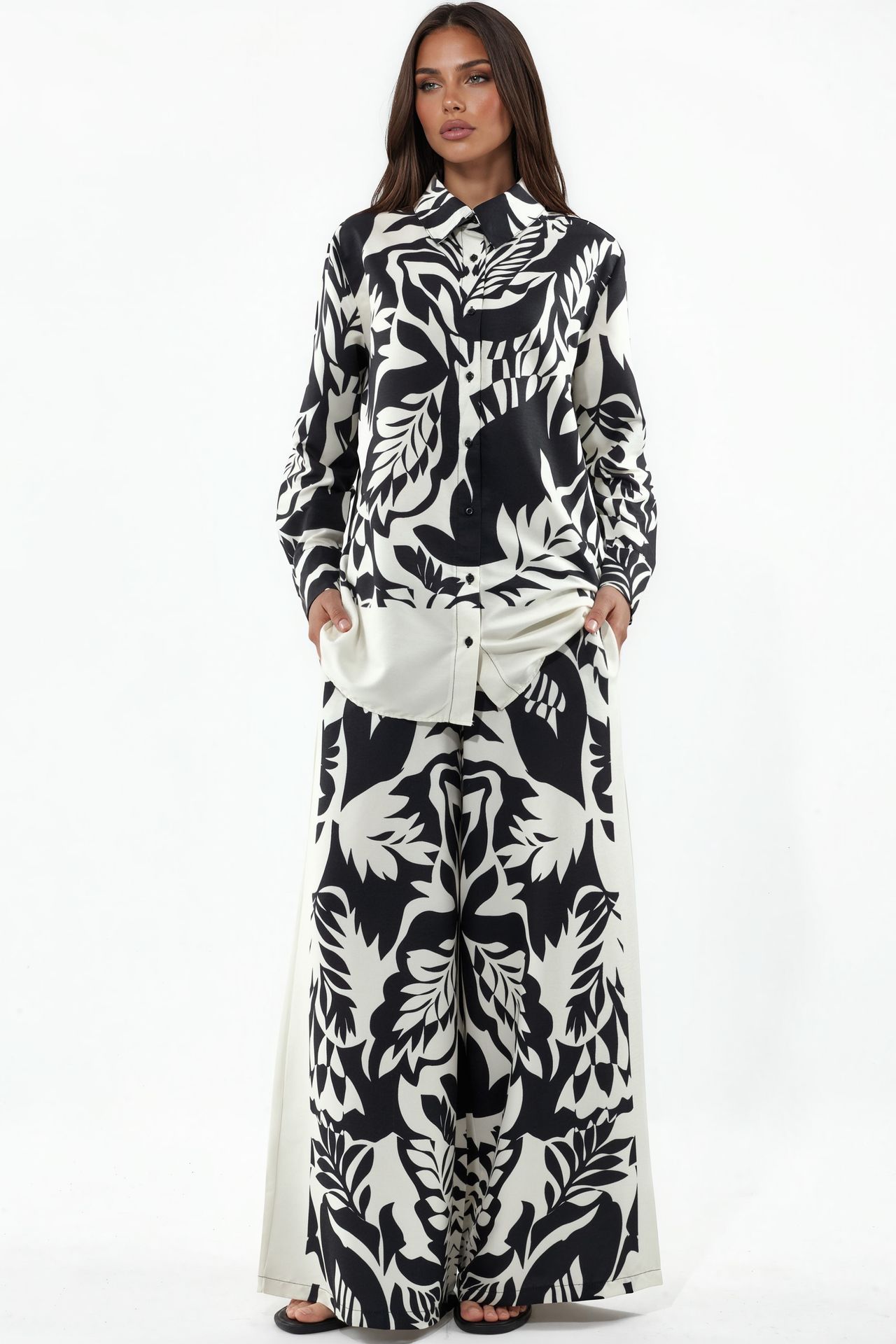 MSN Floral Cotton-Viscose Shirt And Wide-Leg Pants Set 1