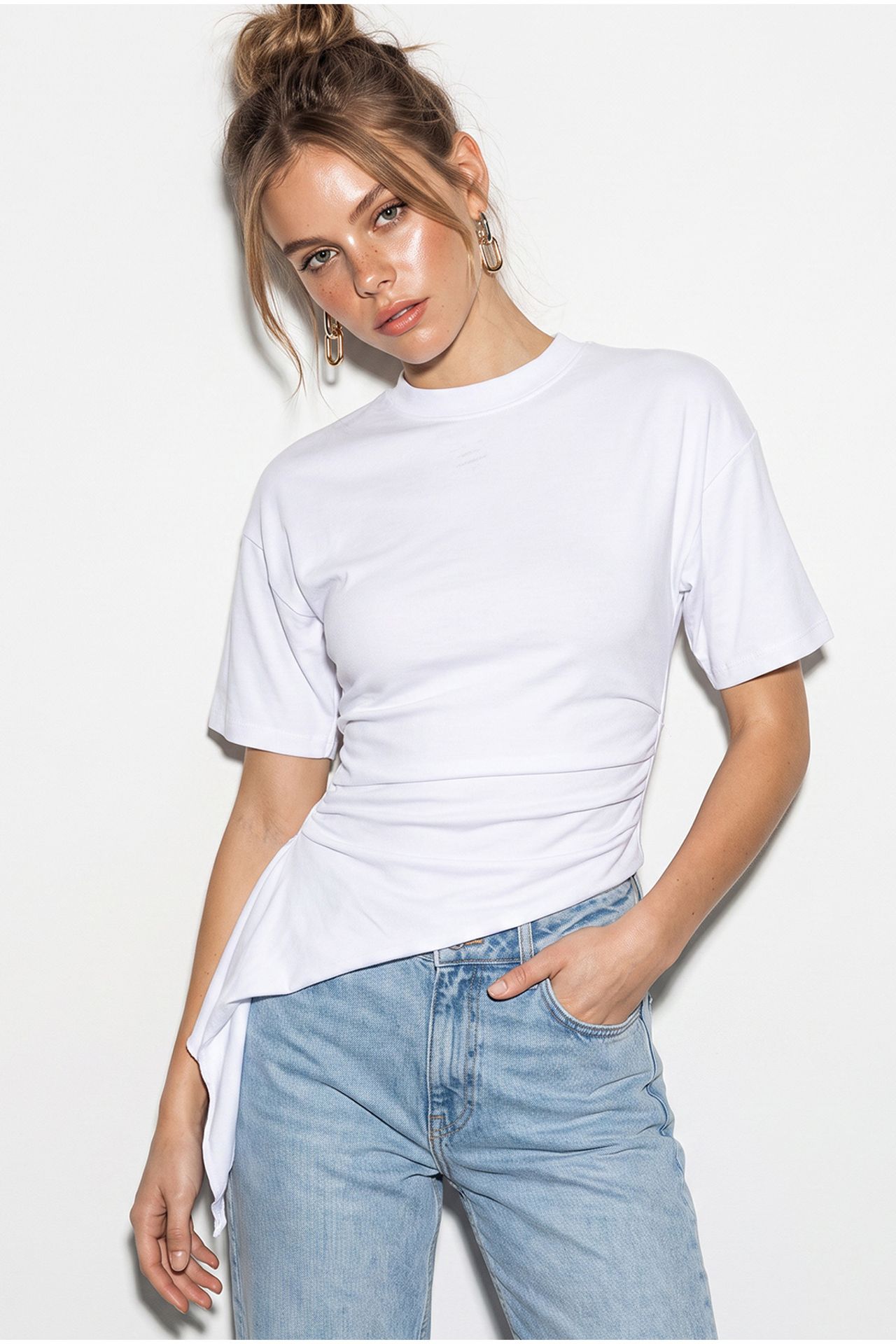 LUCCI Fitted Jersey Blouse With Drape Detail 4