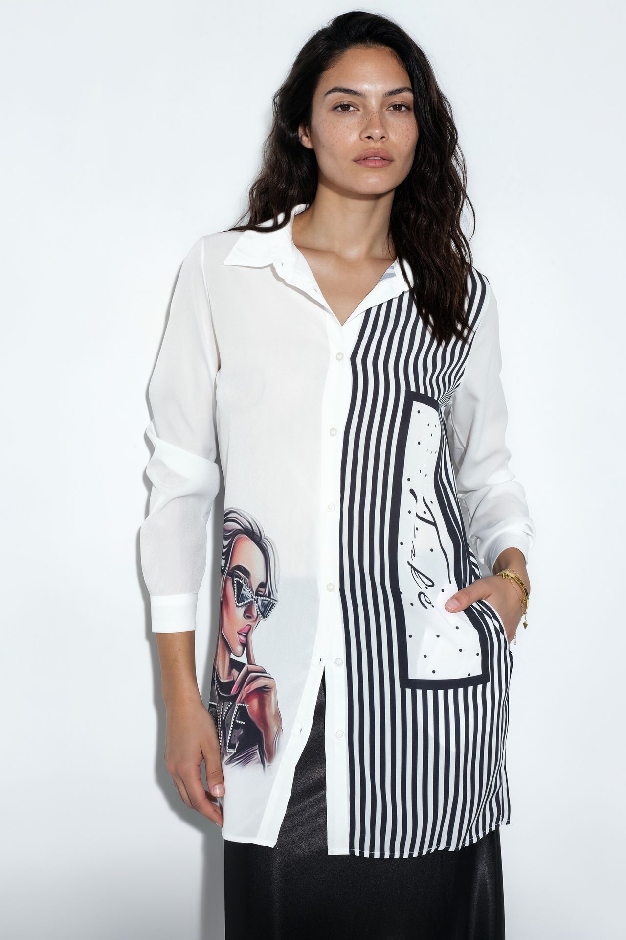 MSN Women's Long Striped Poplin Shirt 2