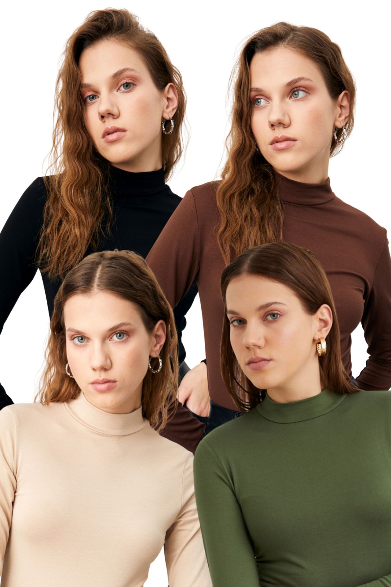 BIPANTOLON Women's 4-Pack Slim Fit Turtleneck Bodysuits 1