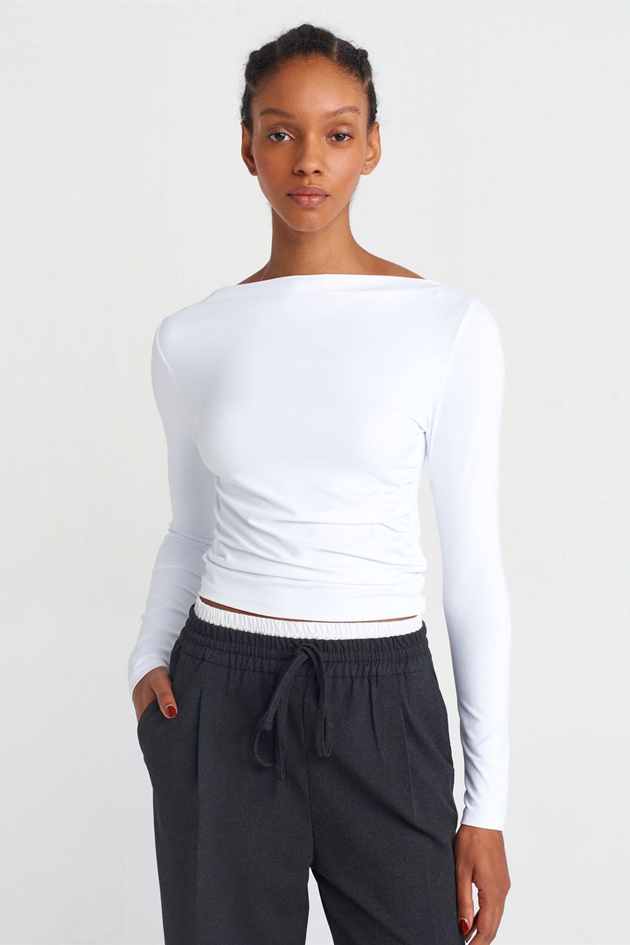 DILVIN Slim Fit Kayık Yaka Uzun Kollu Bluz 1