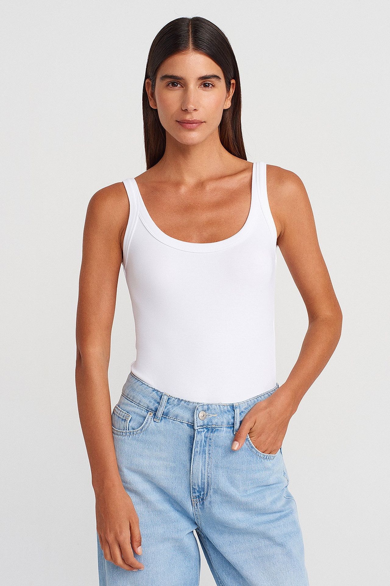 DILVIN Sleeveless Ribbed Cotton-blend Bodysuit 1