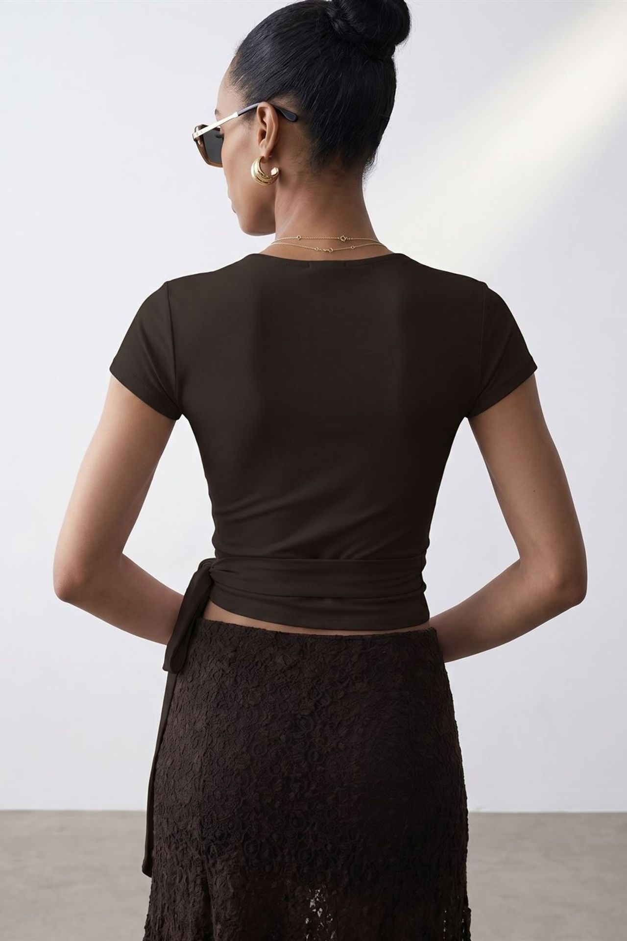 DILVIN Crop Wrap Blouse With Tie Detail 2