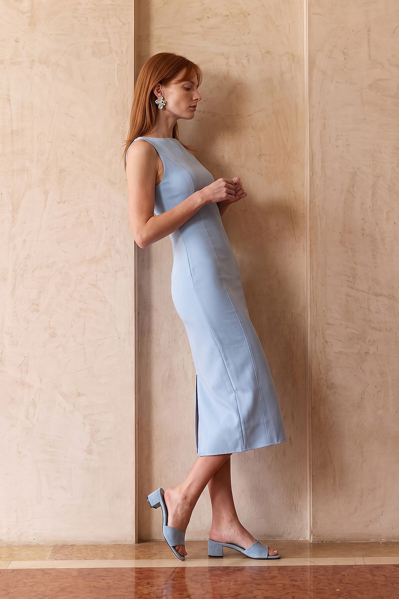 DILVIN Kolsuz, Yırtmaçlı Midi Bodycon Elbise 1
