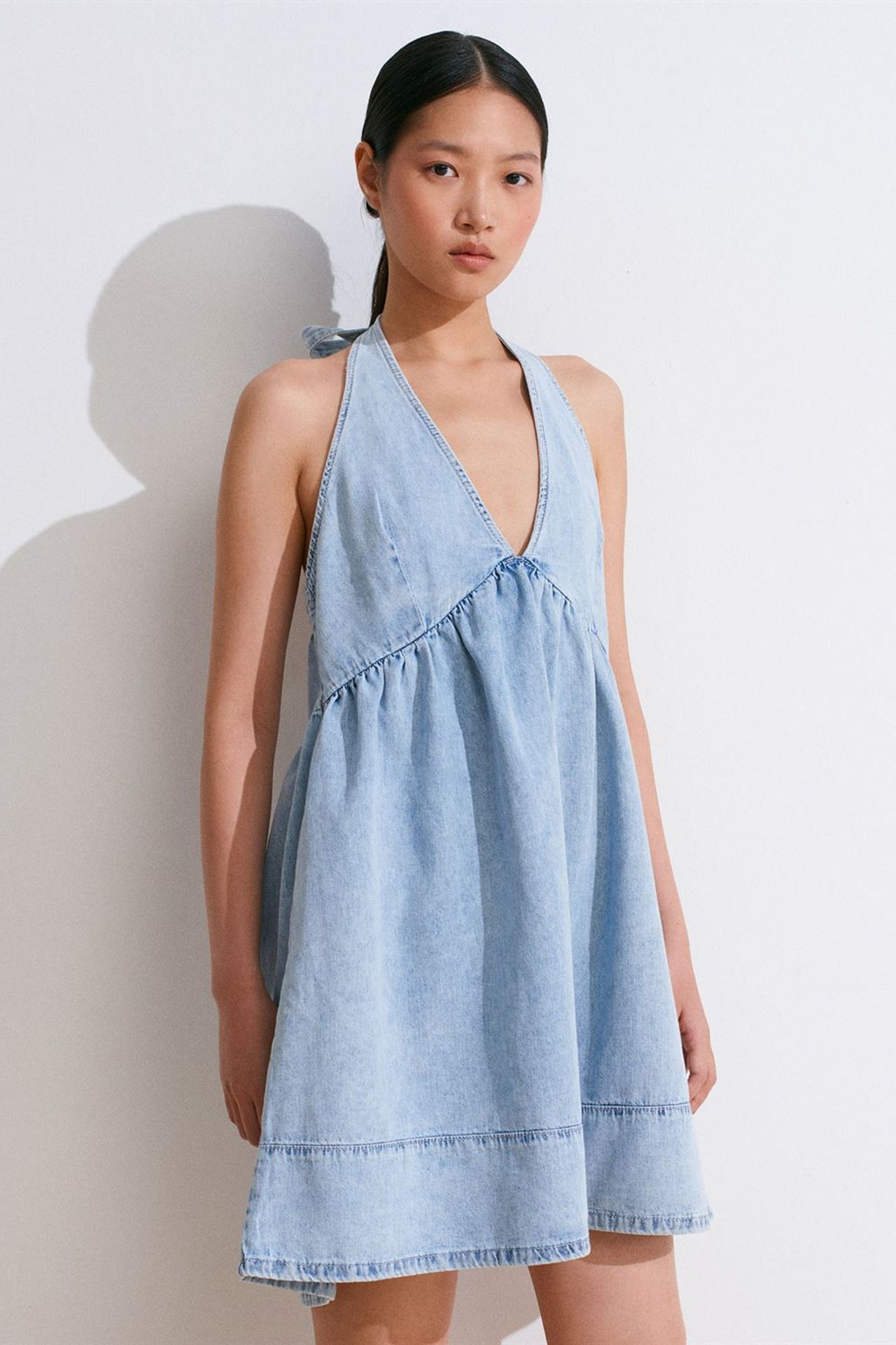 DILVIN Mini Cotton Denim Halter Dress 5