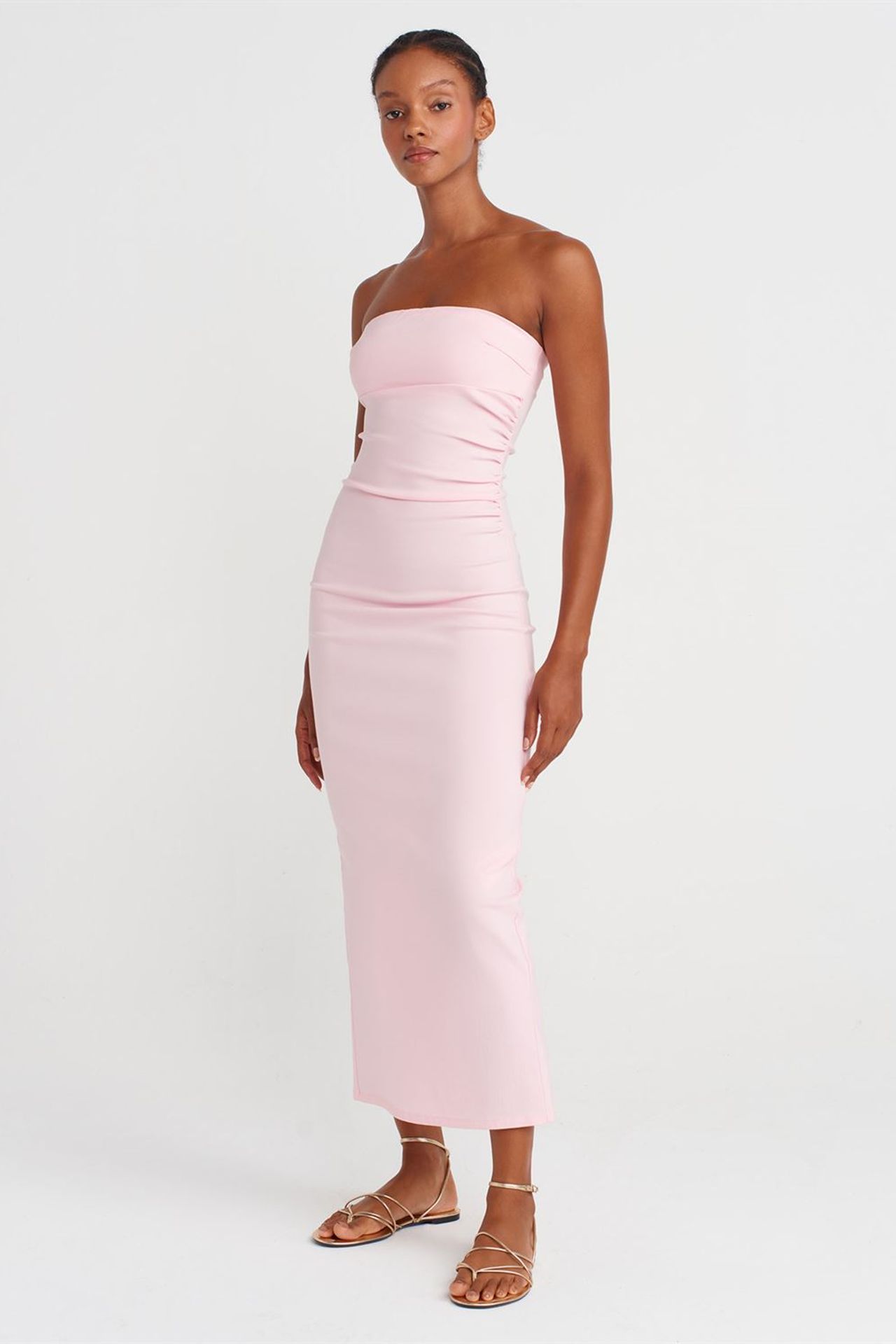 DILVIN Strapless Bodycon Midi Dress With Slit 4