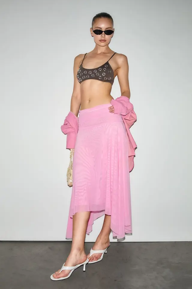 GRIMELANGE High-Waist A-Line Midi Skirt