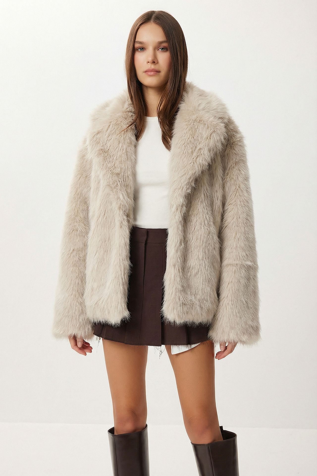ISTANBUL Faux Fur Shawl Collar Jacket 1