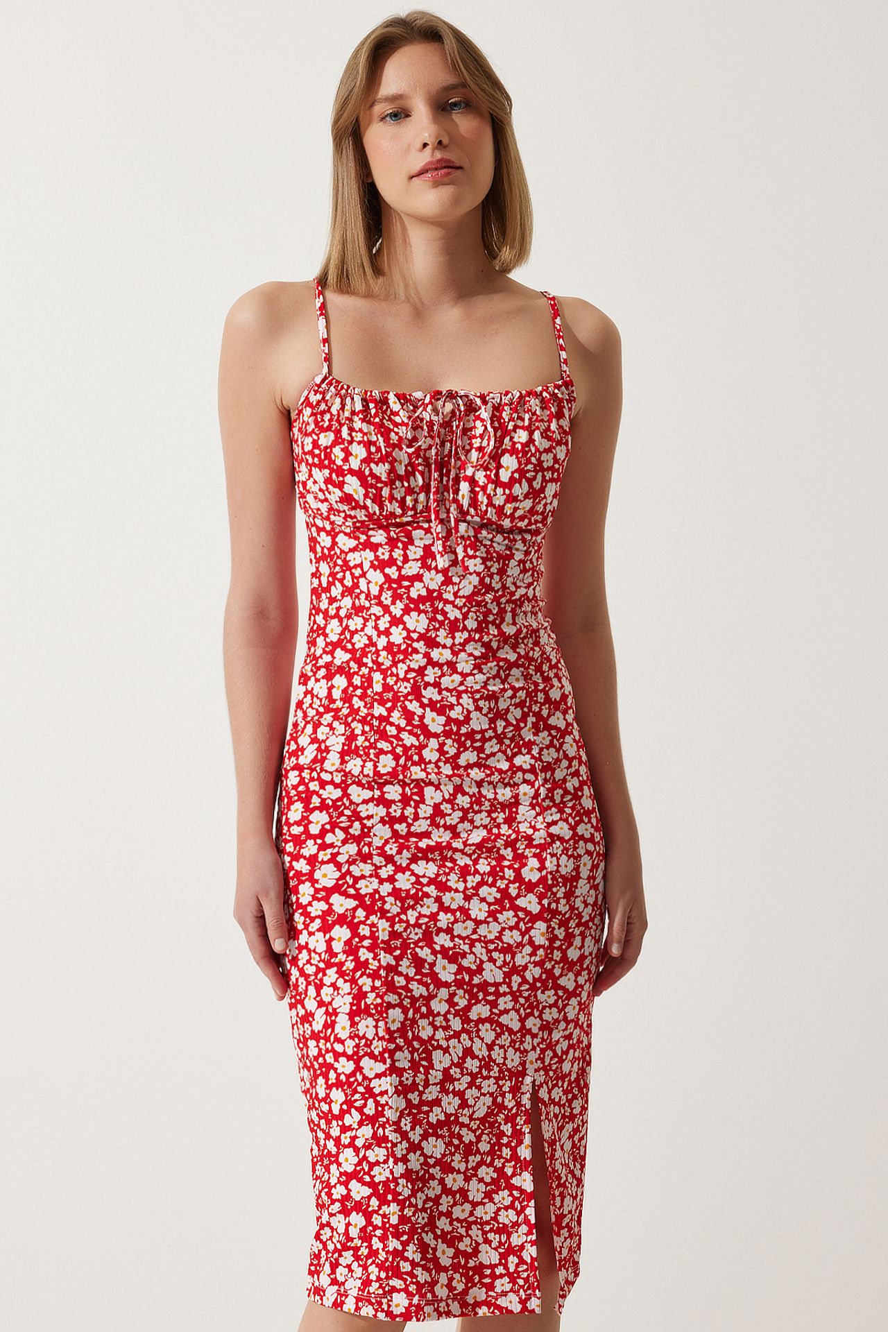 ISTANBUL Floral Ribbed Bodycon Midi Dress with Slit 2