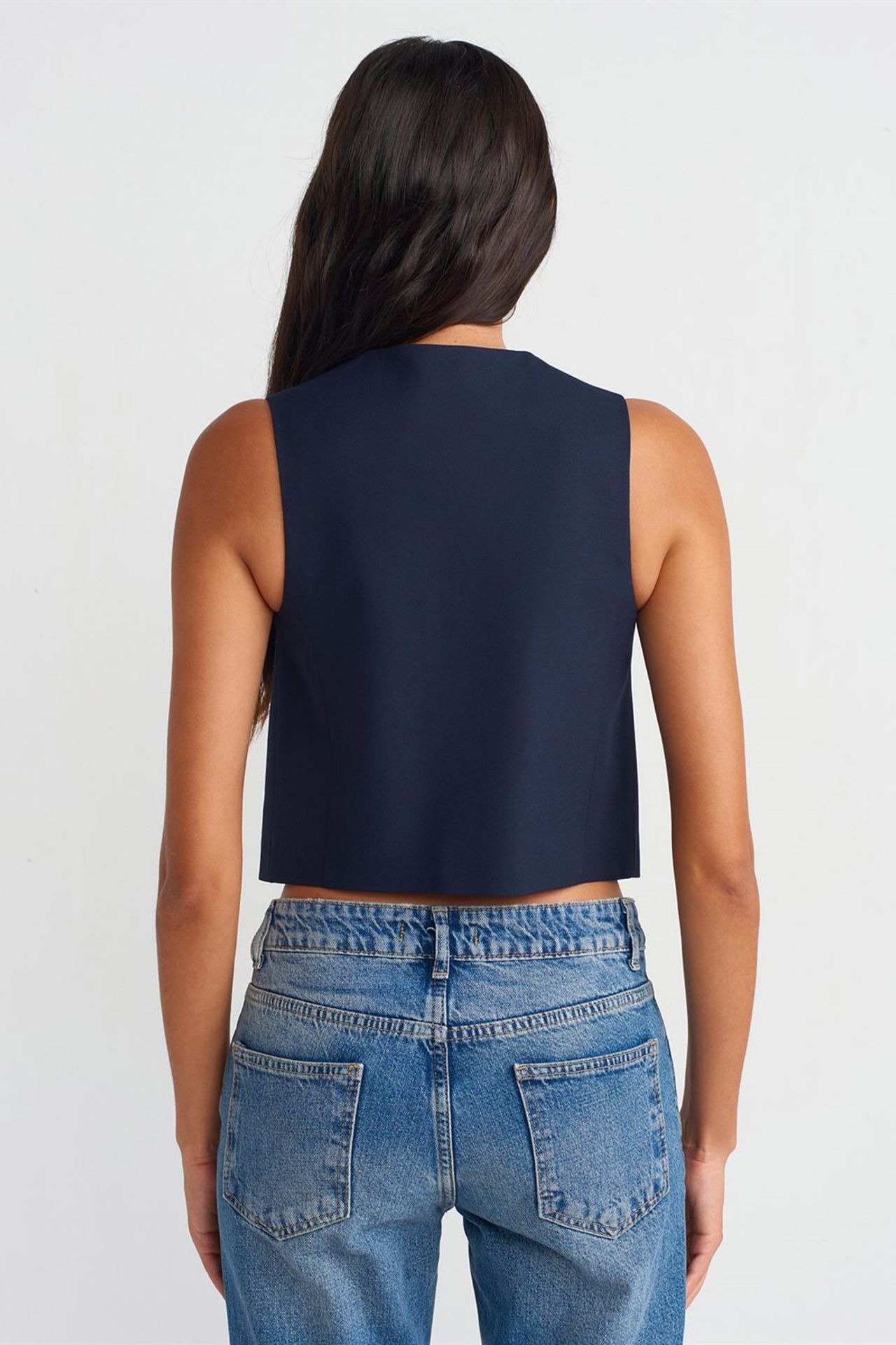 DILVIN Women's Crop Woven Waistcoat 2