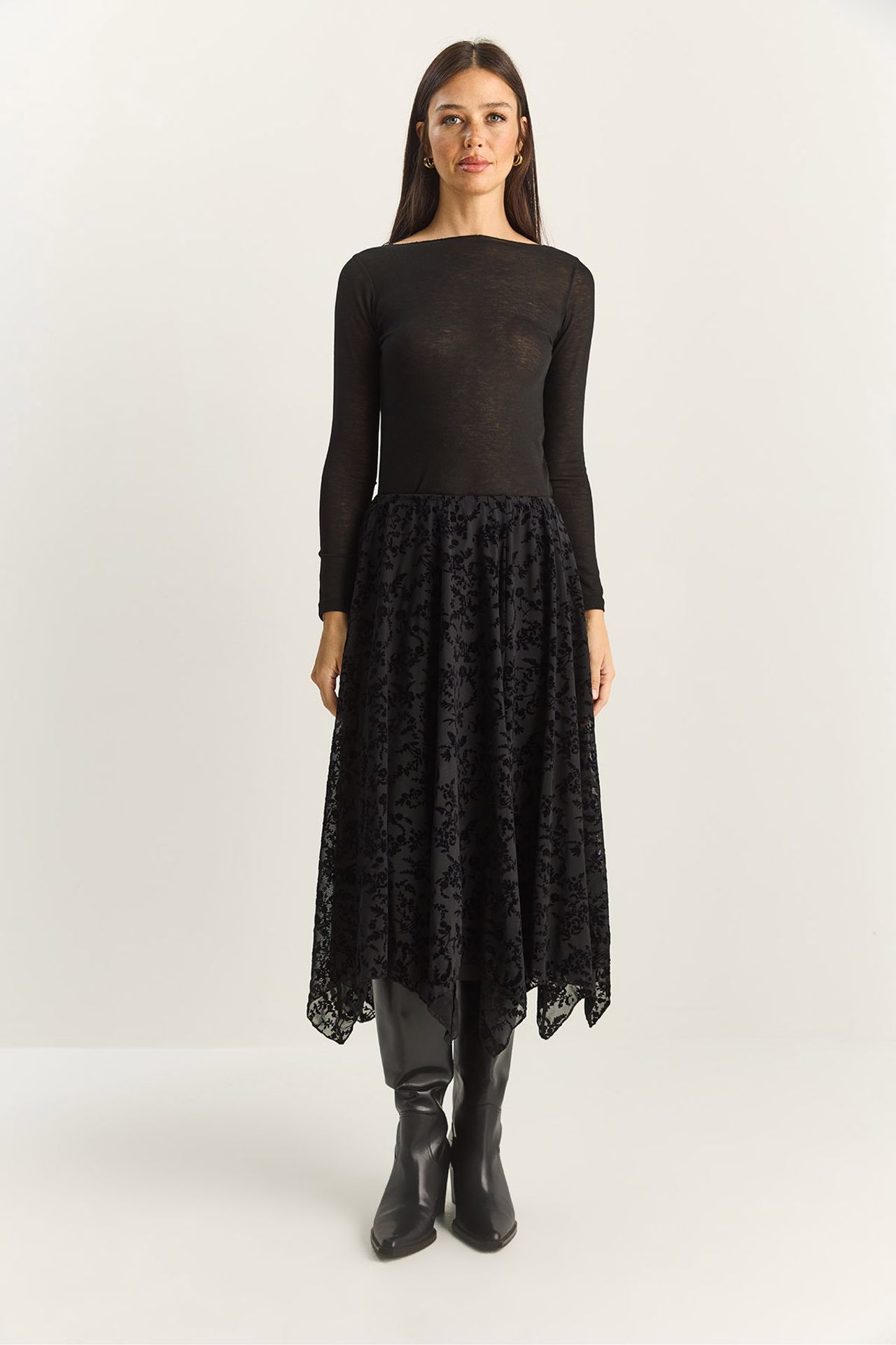 LUCCI High Waist Asymmetric Midi Skirt 2