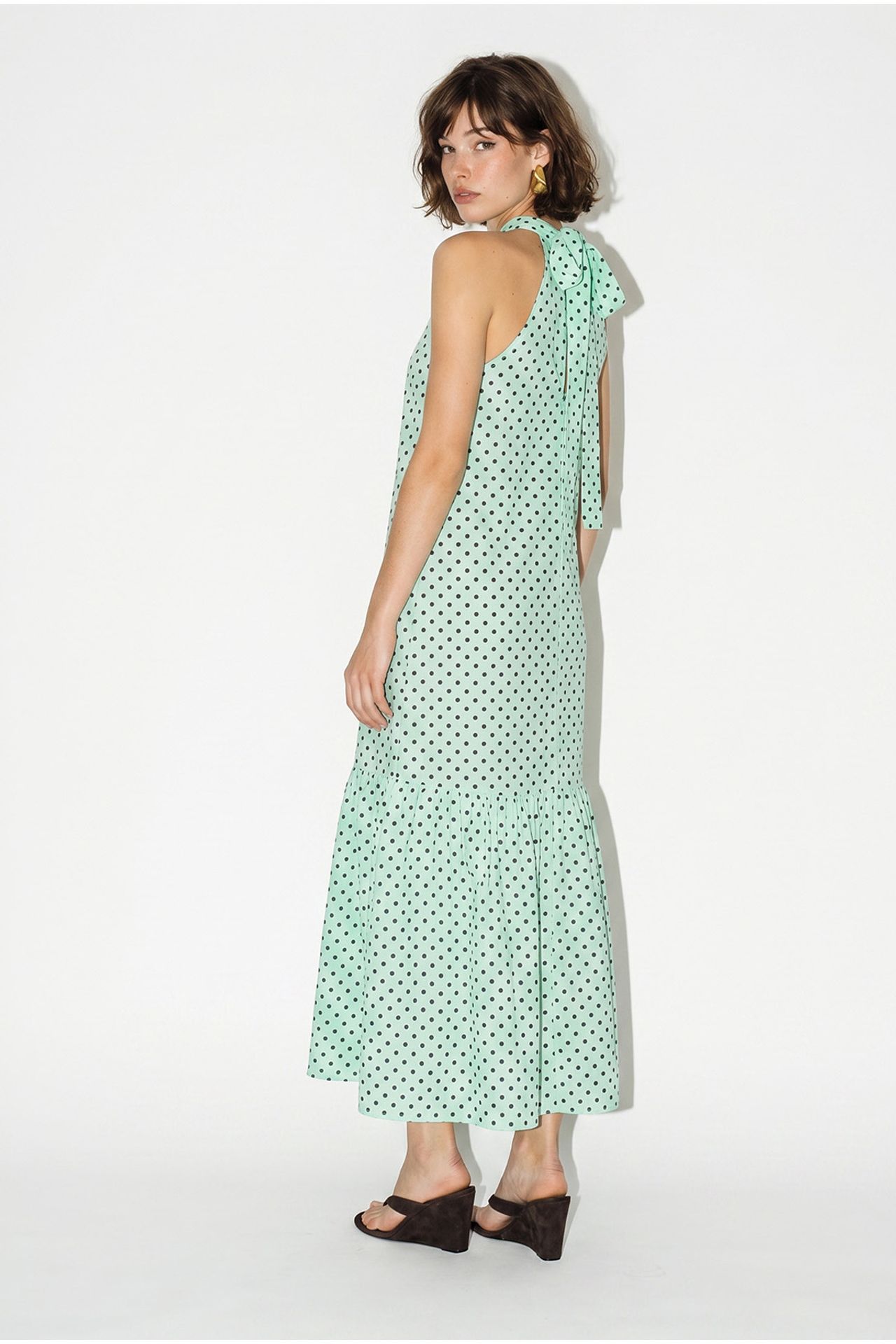 LUCCI Halter Polka Dot A-Line Maxi Dress 5