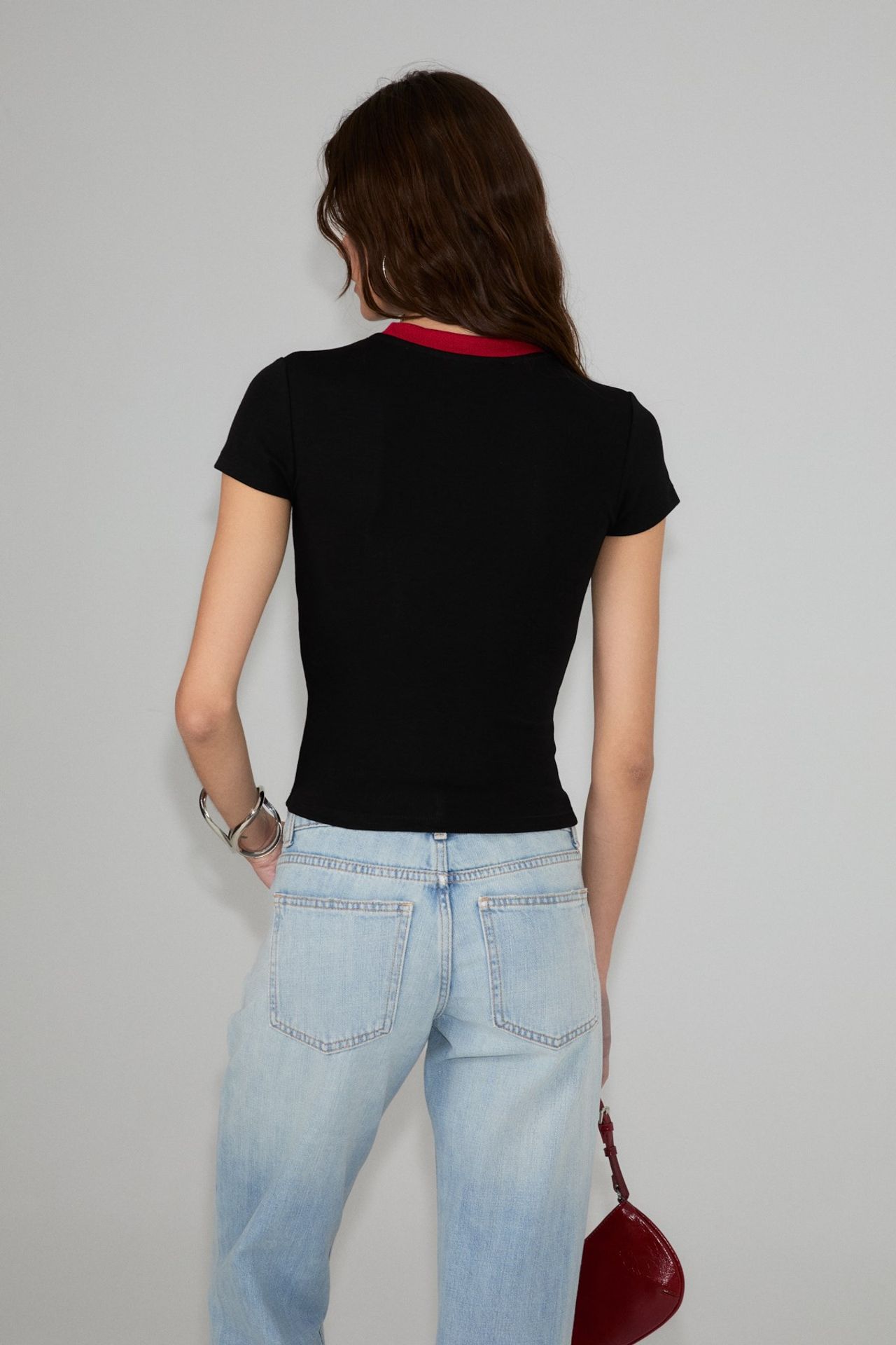 GRIMELANGE Crop Slim Fit Crew Neck T-Shirt 5