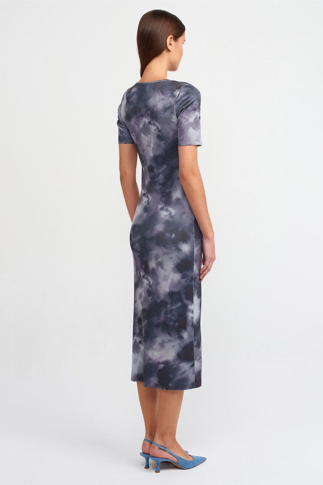 DILVIN Batik Desenli Bodycon Midi Elbise 2