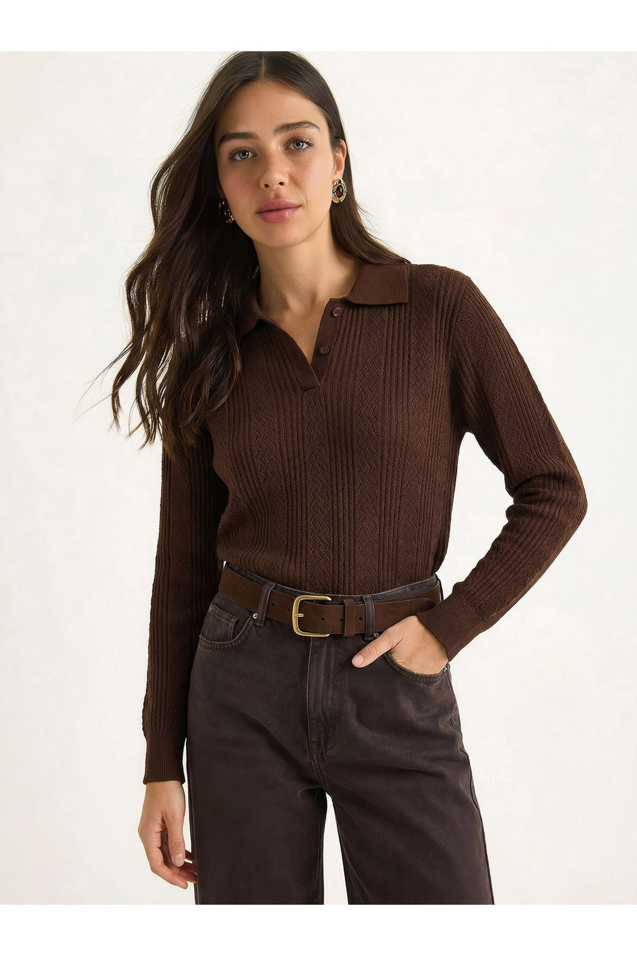 LUCCI Textured Polo Collar Sweater 3