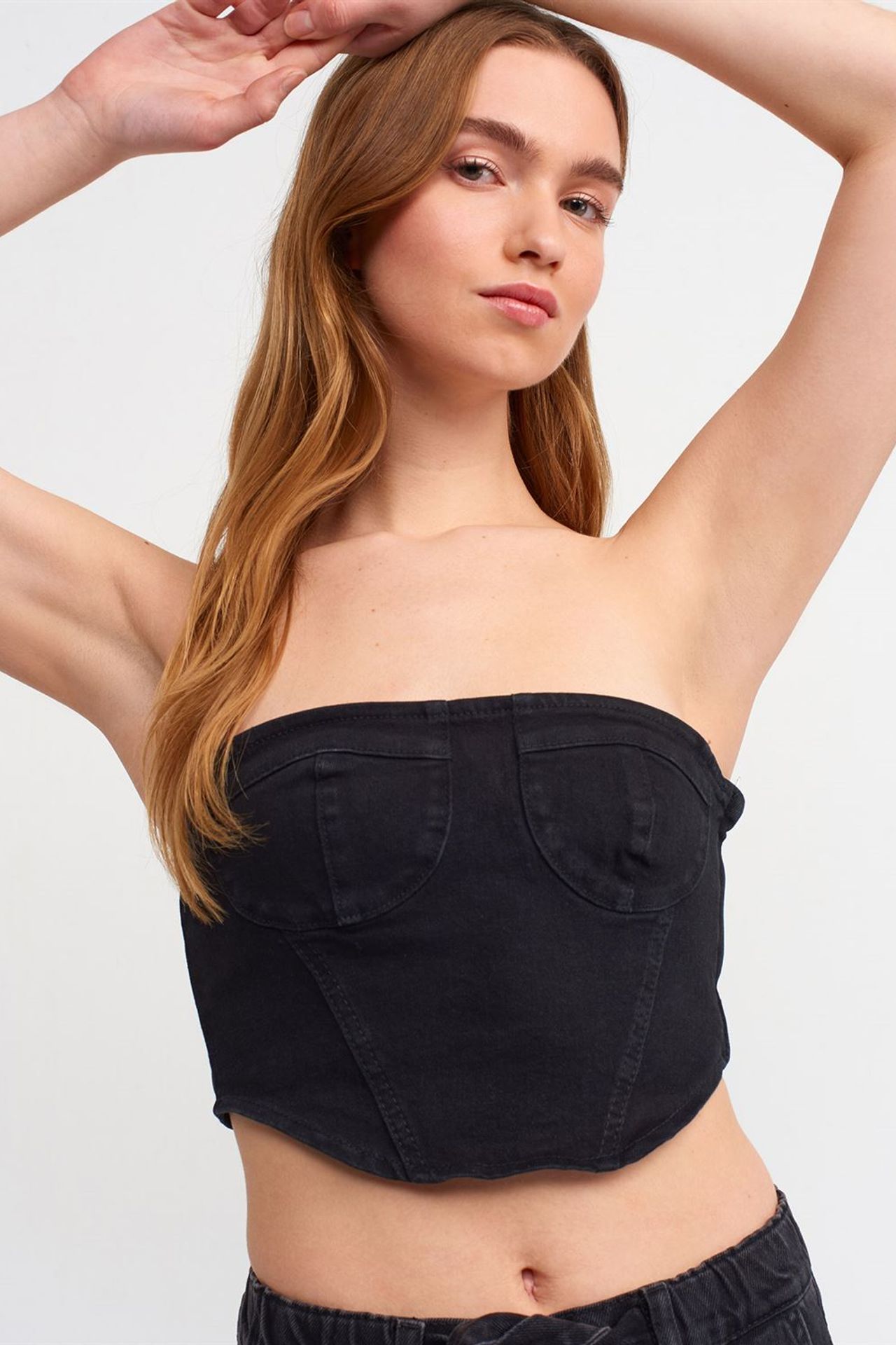 DILVIN Fitted Strapless Denim Crop Top 4