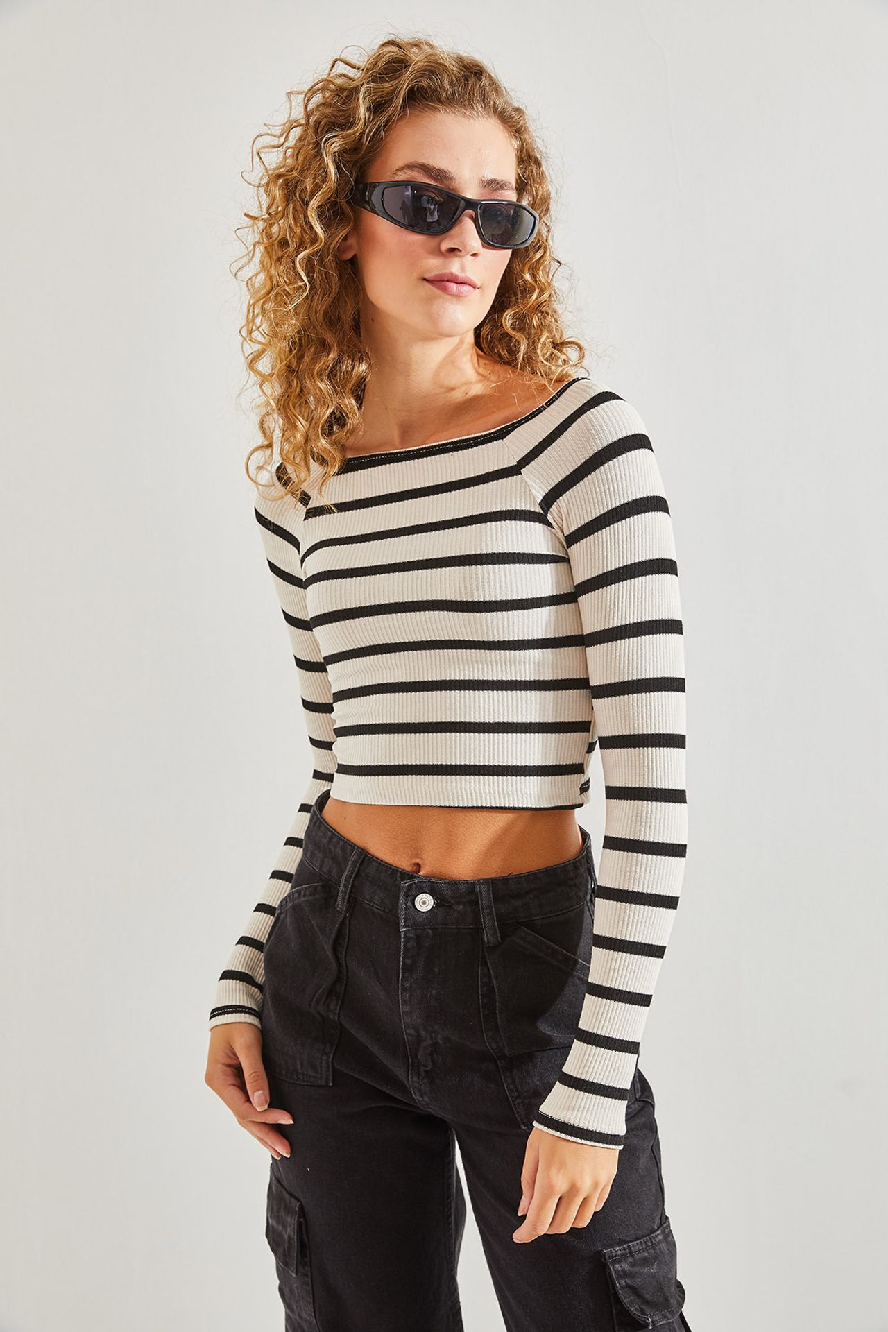 LUCCI Striped Basic Crop Top
