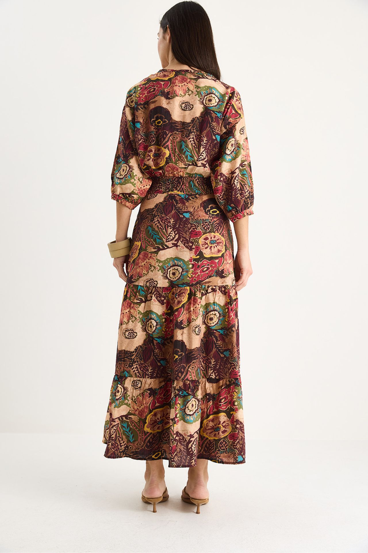 LUCCI Ethnic Print Maxi Dress with Cut Out Detail