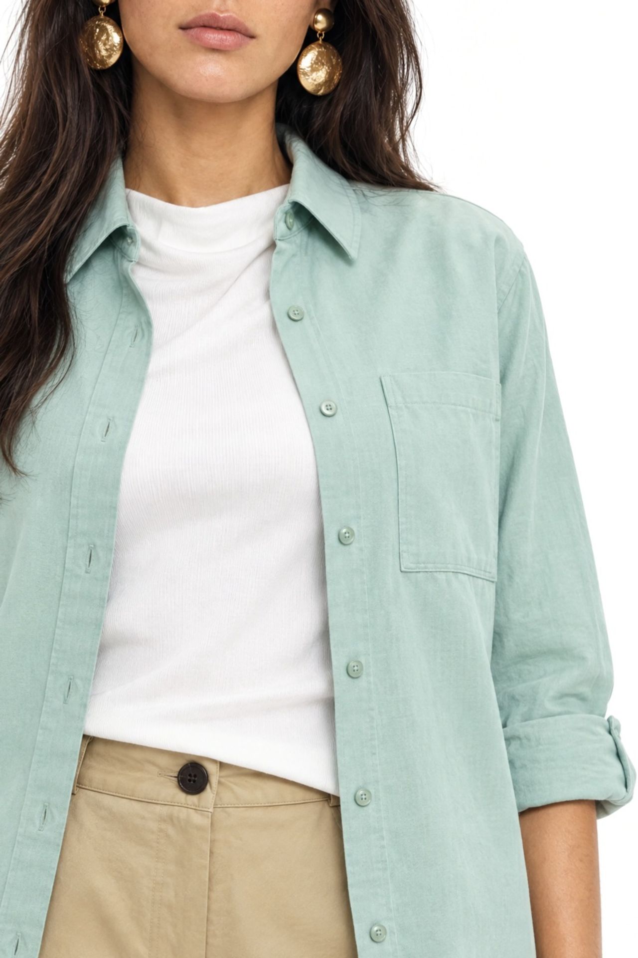 Mixray Long Sleeve Button-Up Shirt with Pocket 3