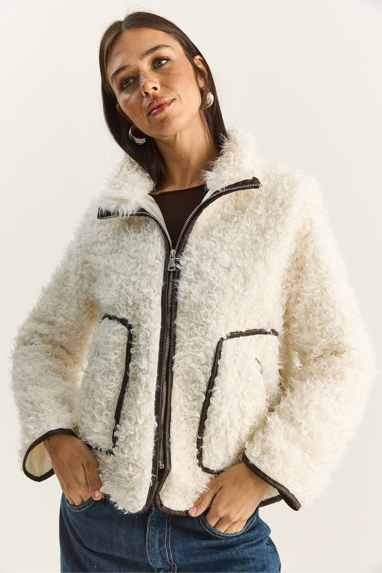 LUCCI Faux Leather Detailed Plush Jacket 3