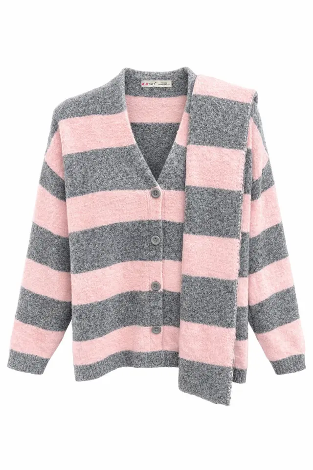 Striped V-Neck Button-Front Knit Cardigan