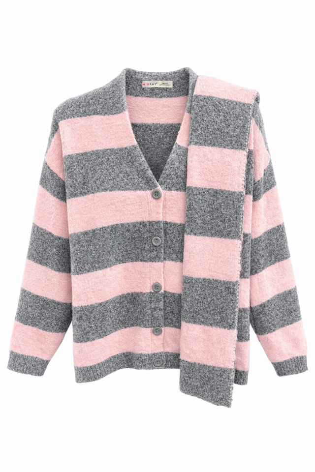 Striped V-Neck Button-Front Knit Cardigan