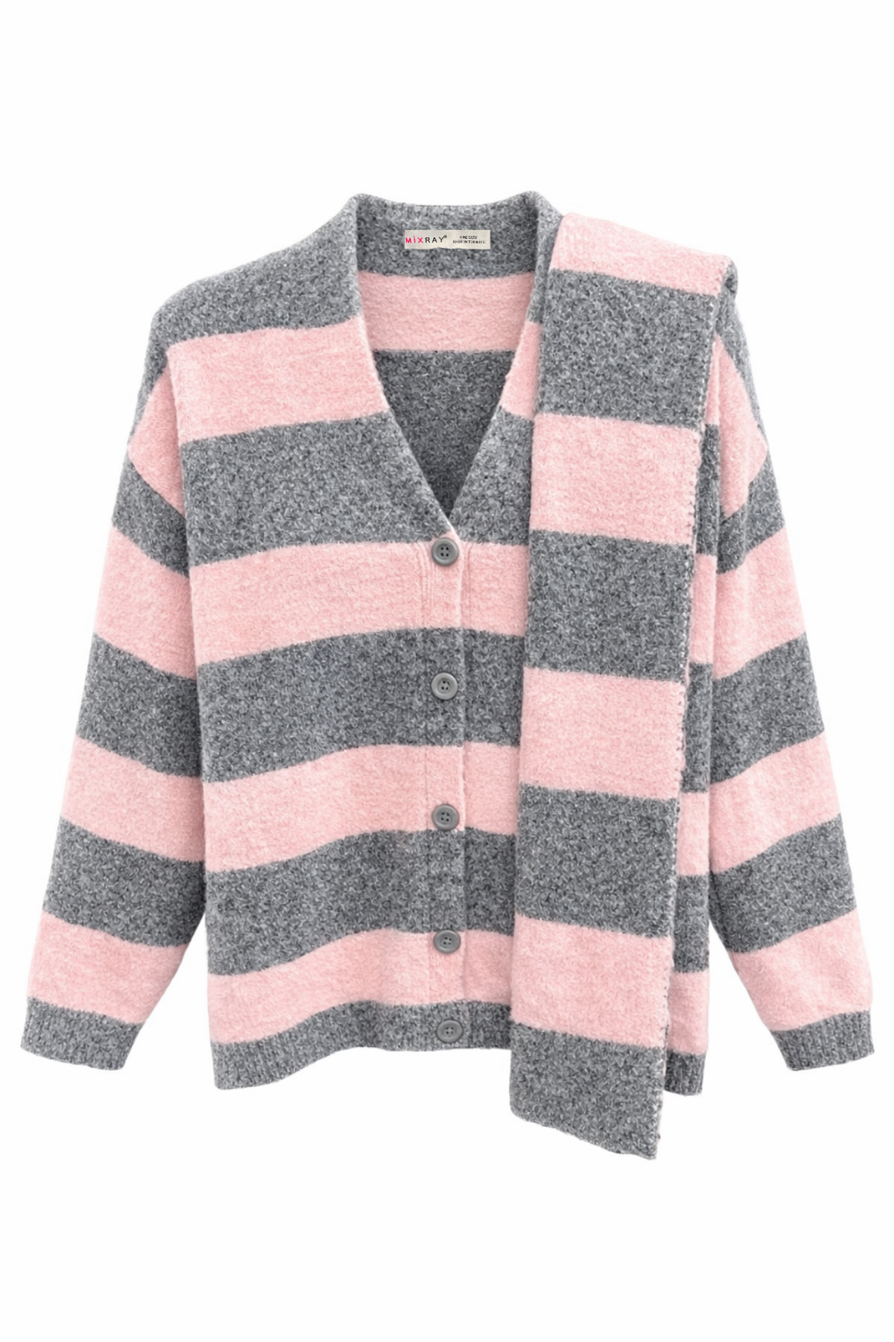 Striped V-Neck Button-Front Knit Cardigan 1