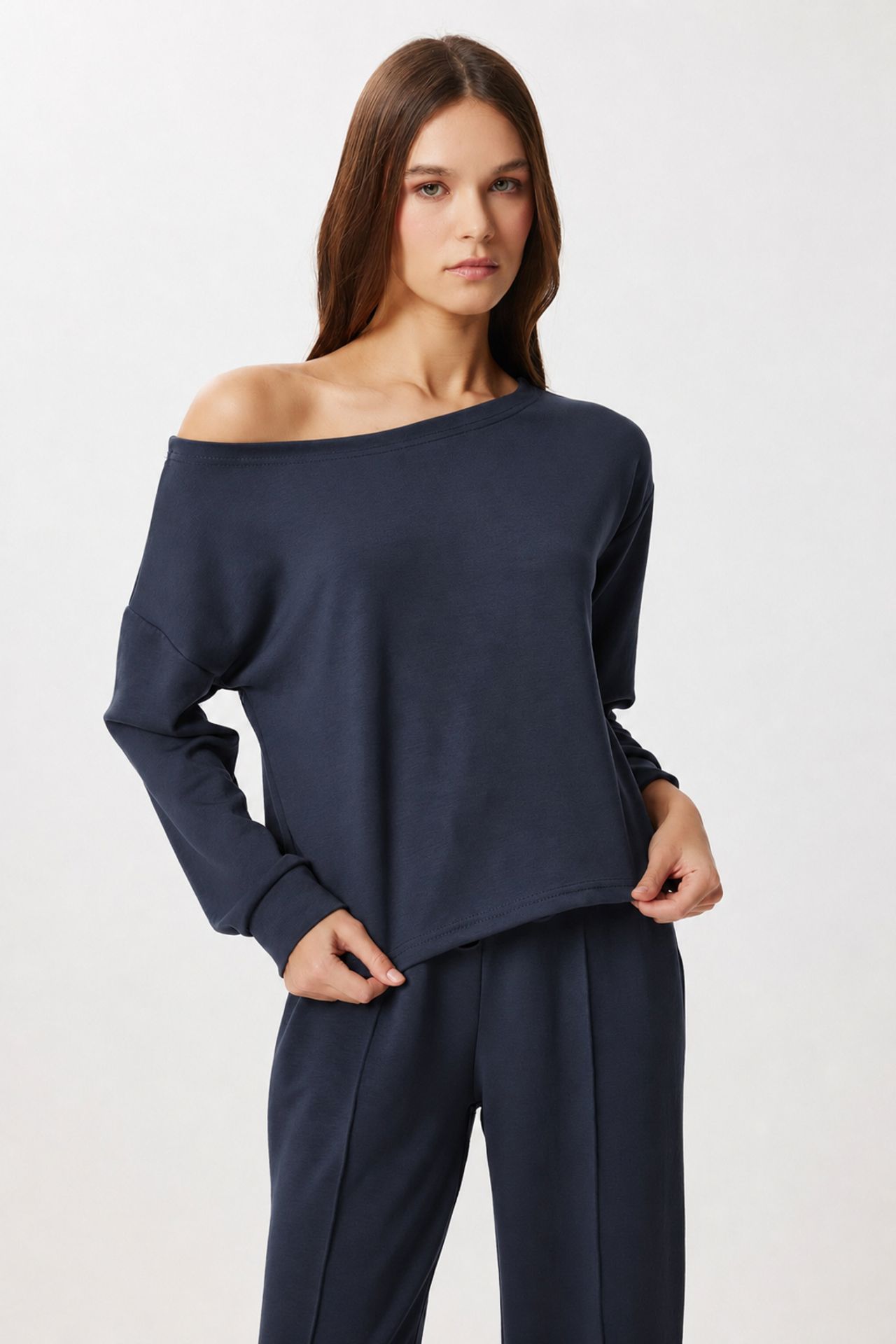 ISTANBUL Boat Neck Long Sleeve High Waist Wide Leg Two-Piece Set 3
