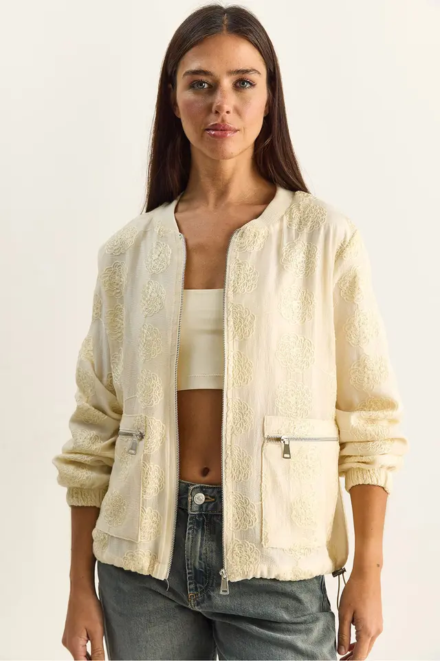 LUCCI Floral Embroidered Bomber Jacket