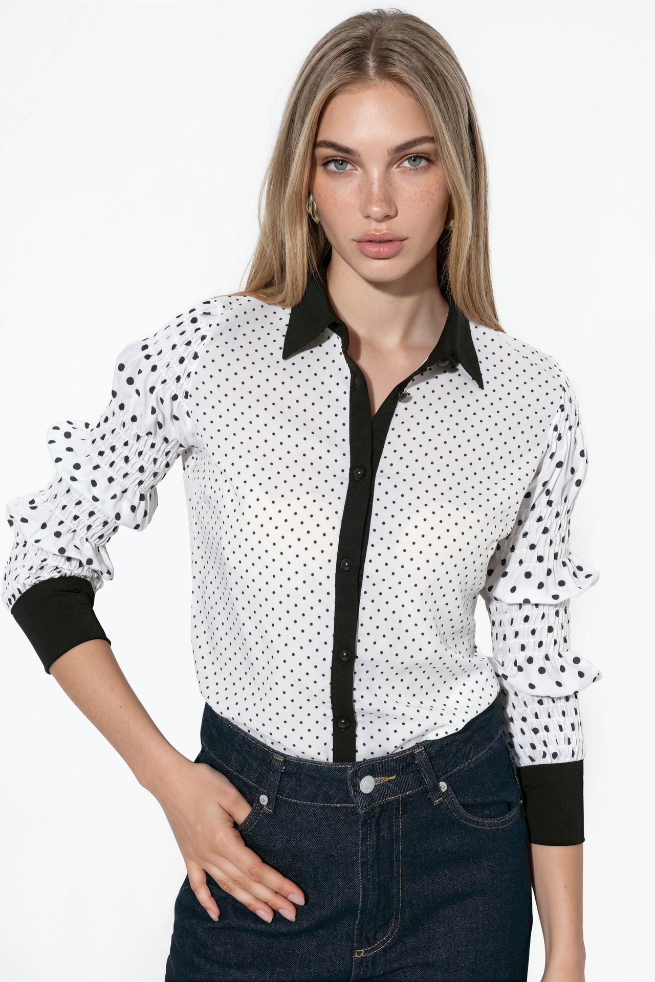 MSN Women's Polka Dot Woven Button T-Shirt 1