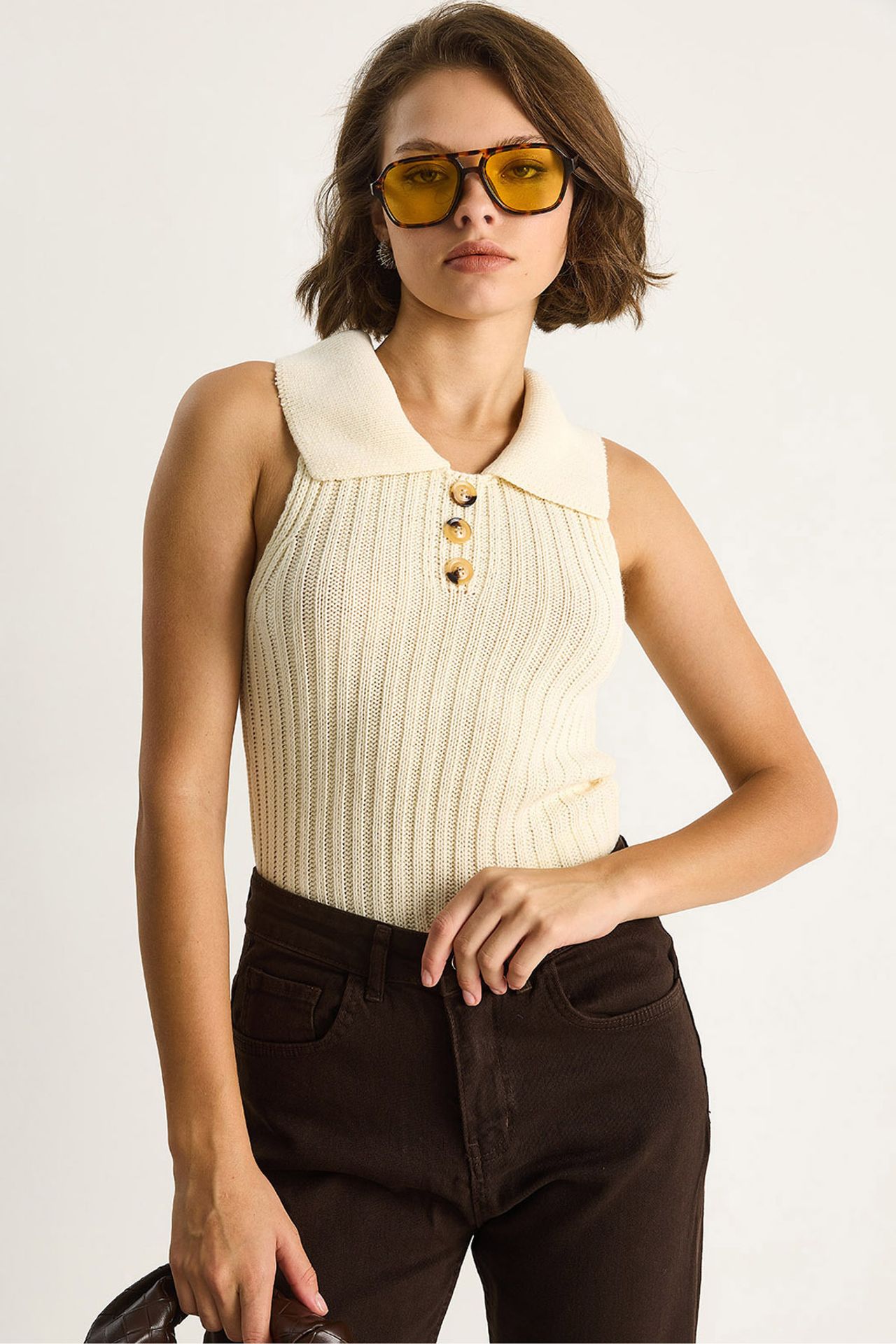 LUCCI Knit Blouse with Button Closure