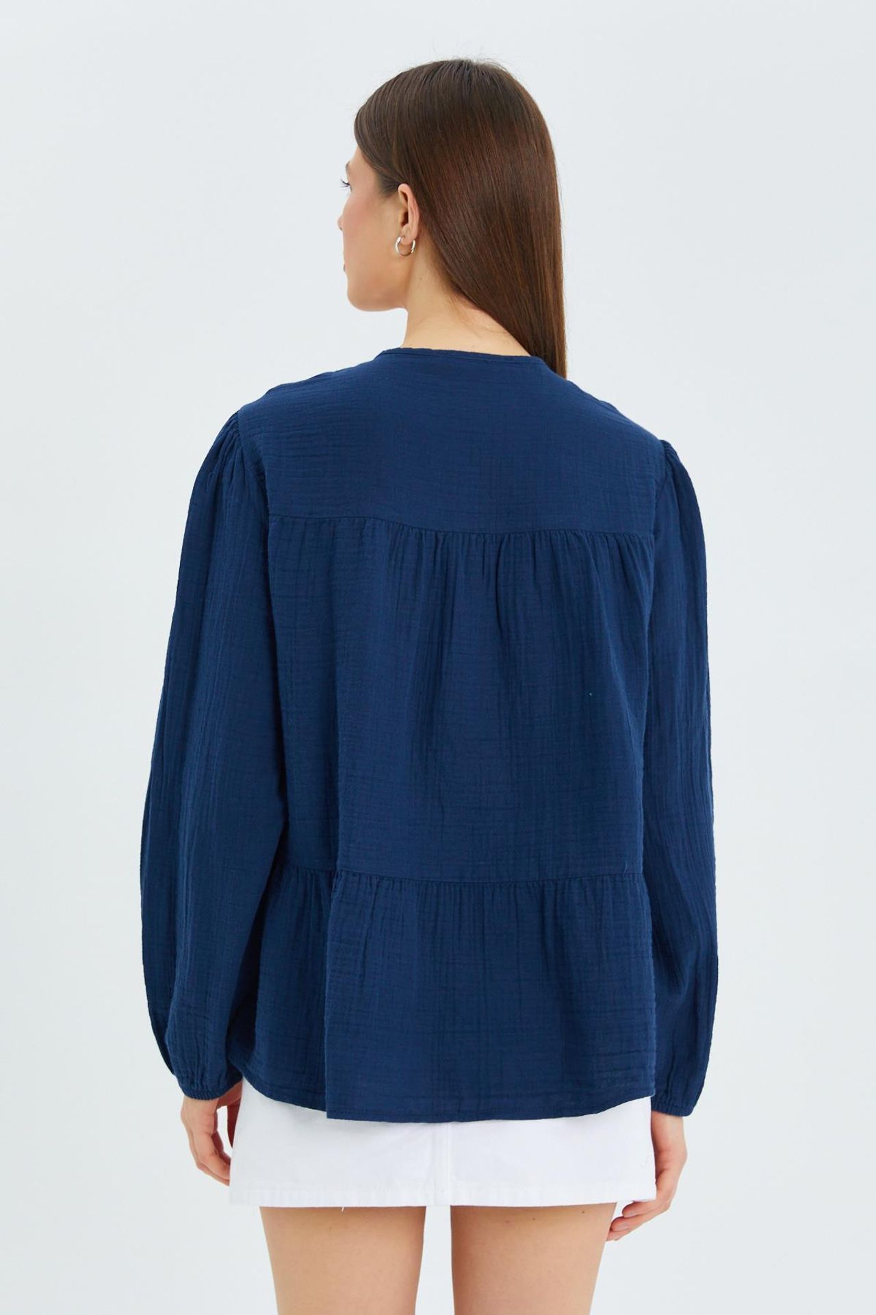 Mixray Long Sleeve Relaxed Fit Blouse with Tie-Neck 6