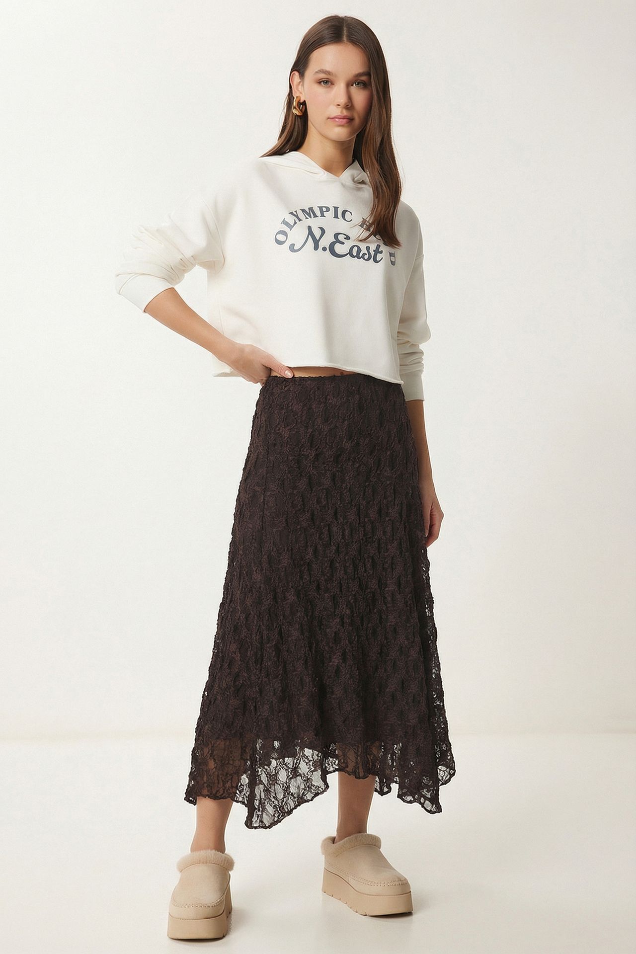 ISTANBUL High Waist Lace Midi Skirt 2