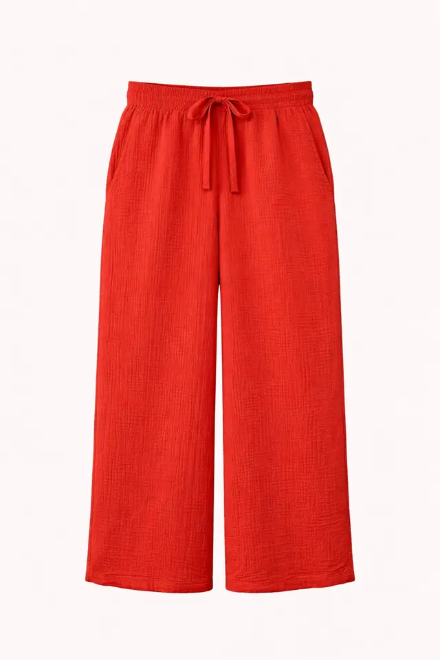 Mixray High Waist Textured Muslin Fabric Pants
