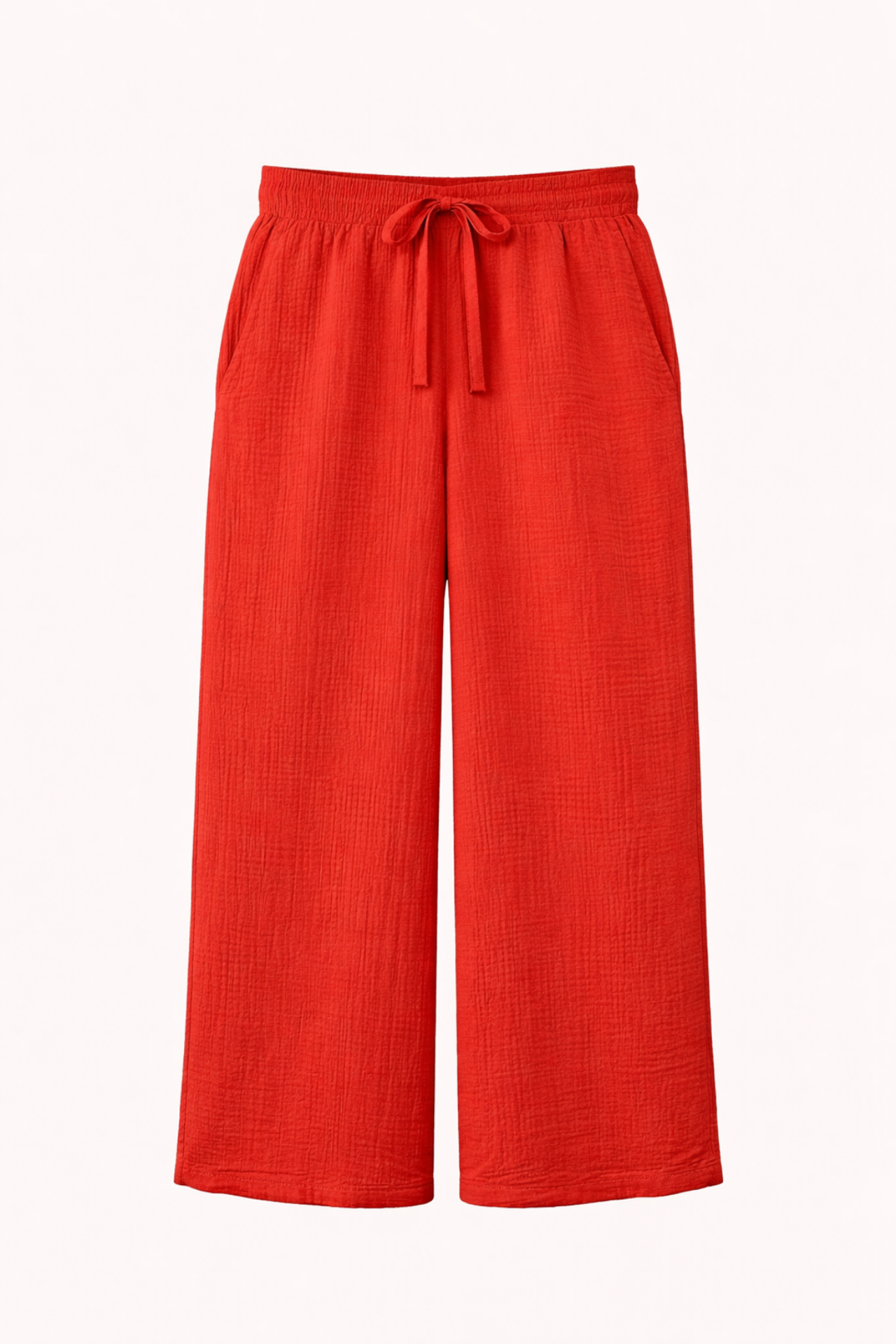 Mixray High Waist Textured Muslin Fabric Pants 1