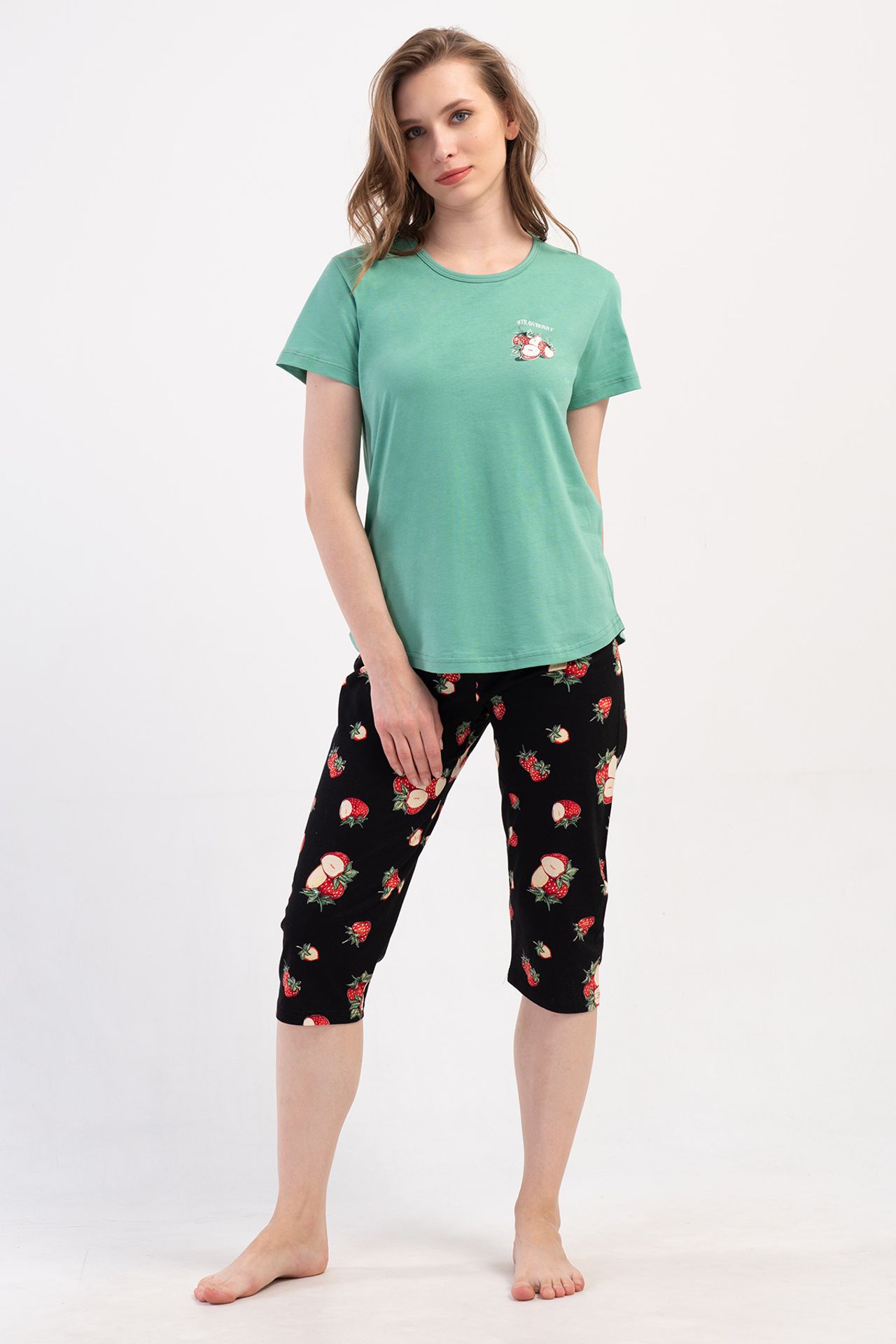 YAKE Bisiklet Yaka Rahat Kalıp 2 Parçalı Pijama Takımı 1