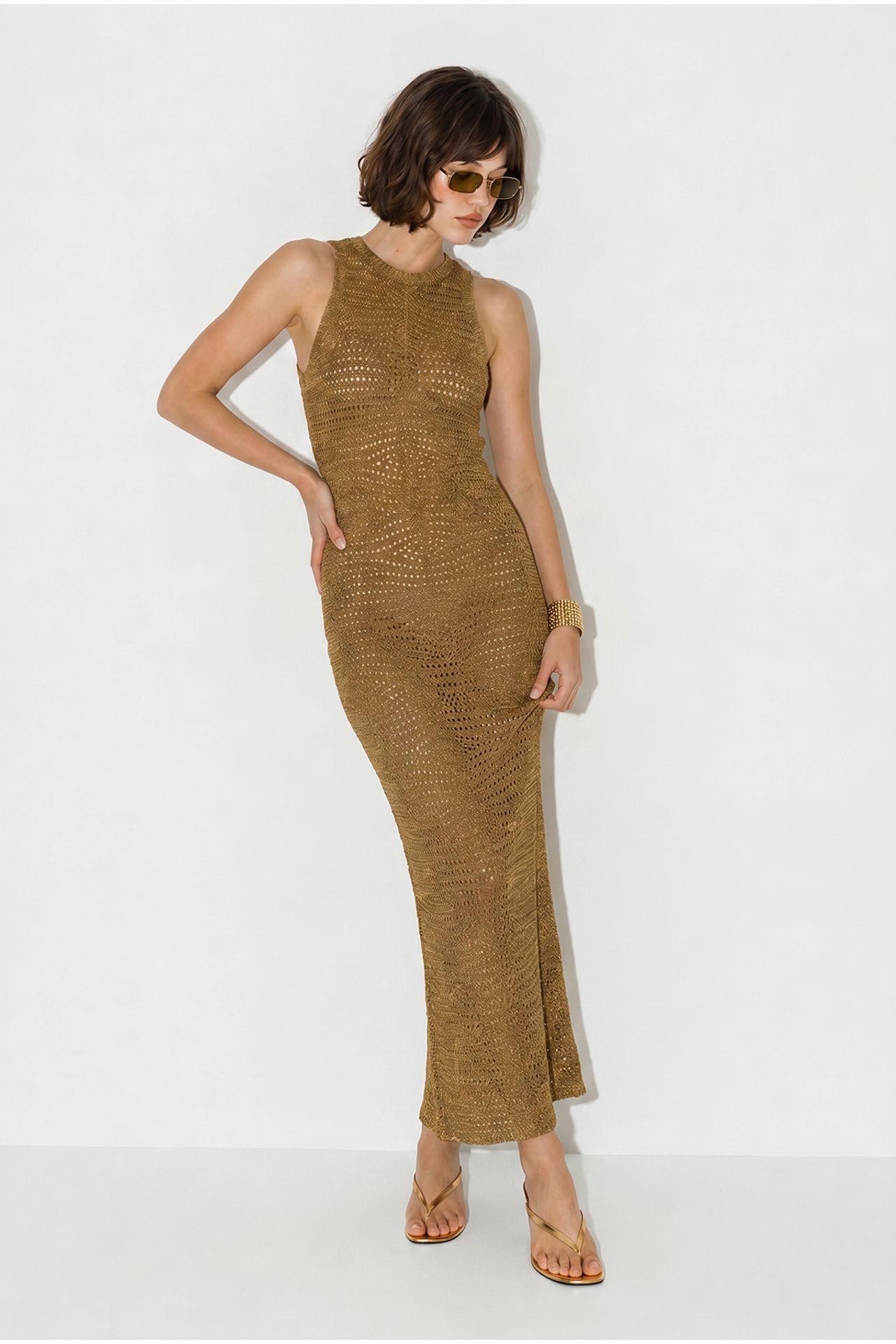 LUCCI Textured Viscose Sleeveless Bodycon Maxi Dress 4