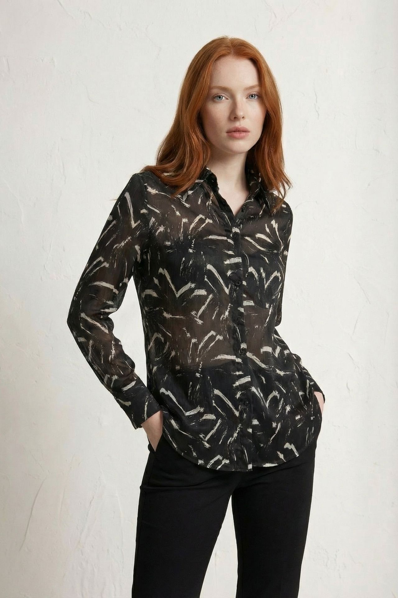 MY FASHION Abstract Print Button-Up Shirt 6
