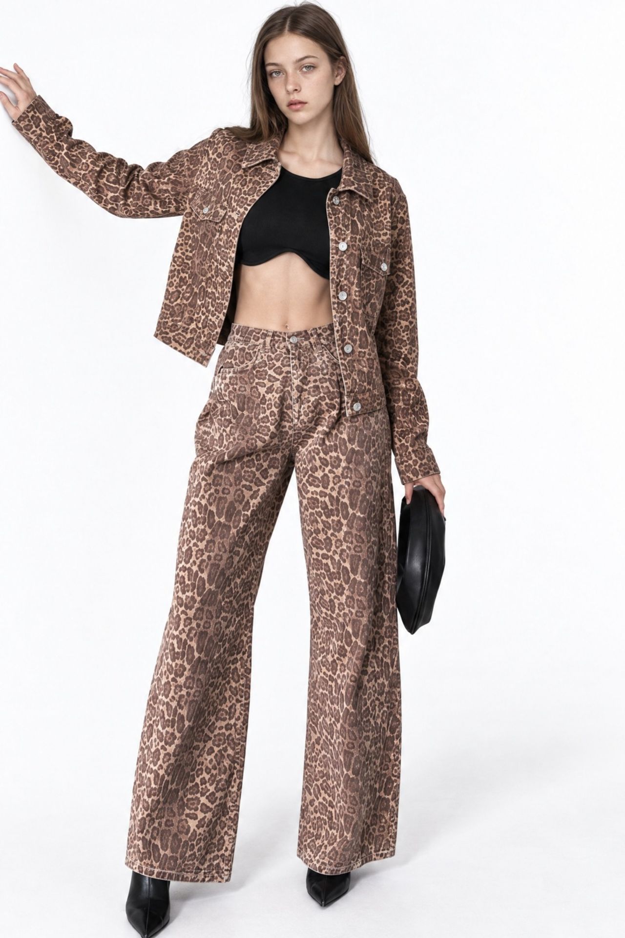 SQUALO Leopard Crop Denim Jacket 3