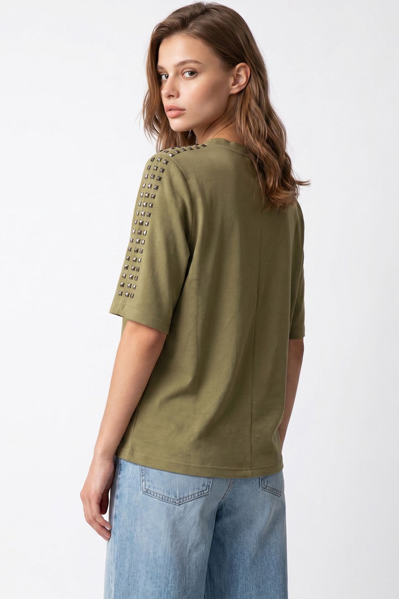 MIXRAY Crew Neck Stone Blouse