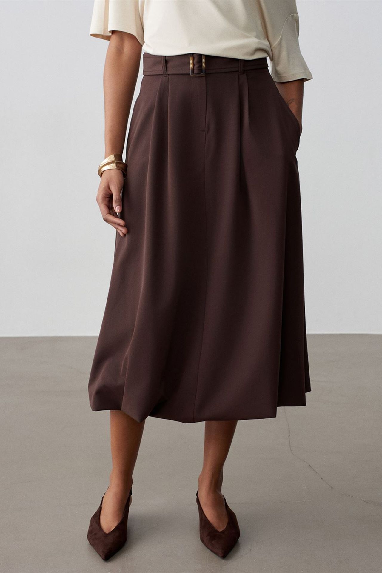 DILVIN High-waist Belted Midi Balloon Skirt 4