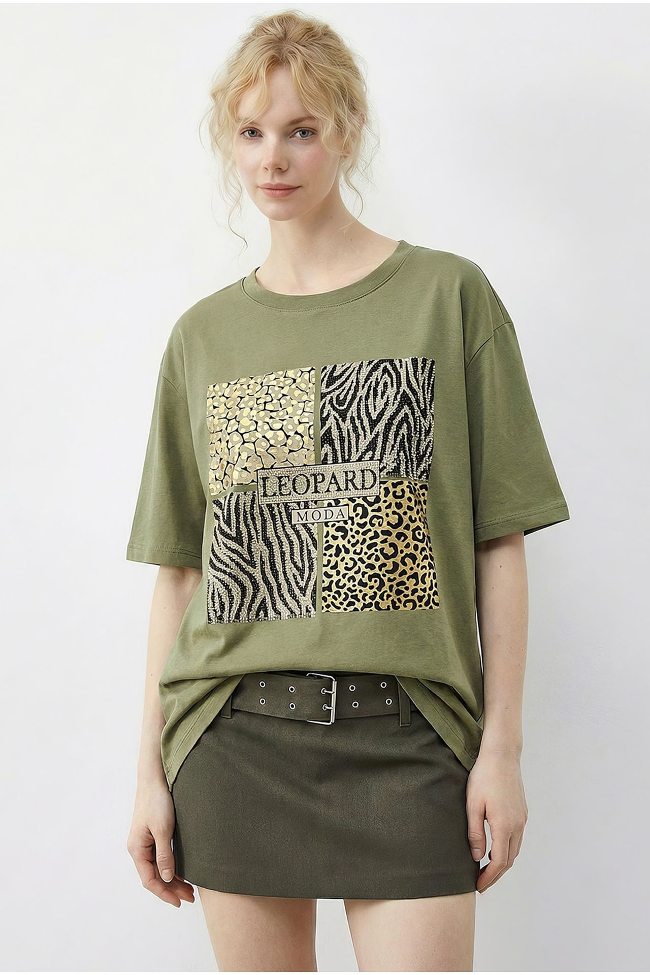 LUCCI Leopard Print Sequin Crew Neck T-Shirt 3