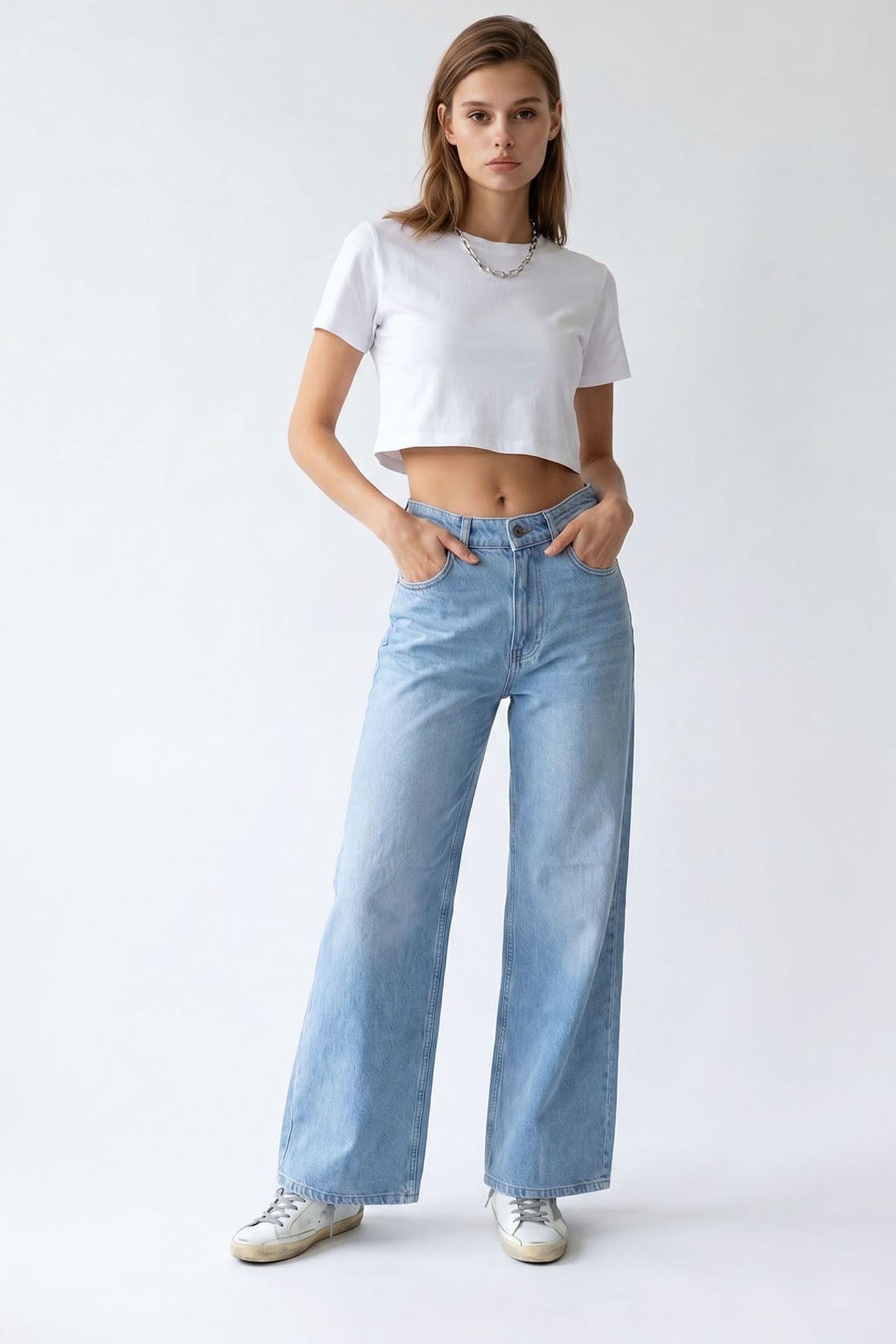 MIXRAY Women's High-Waist Wide-Leg Cotton Jeans 3