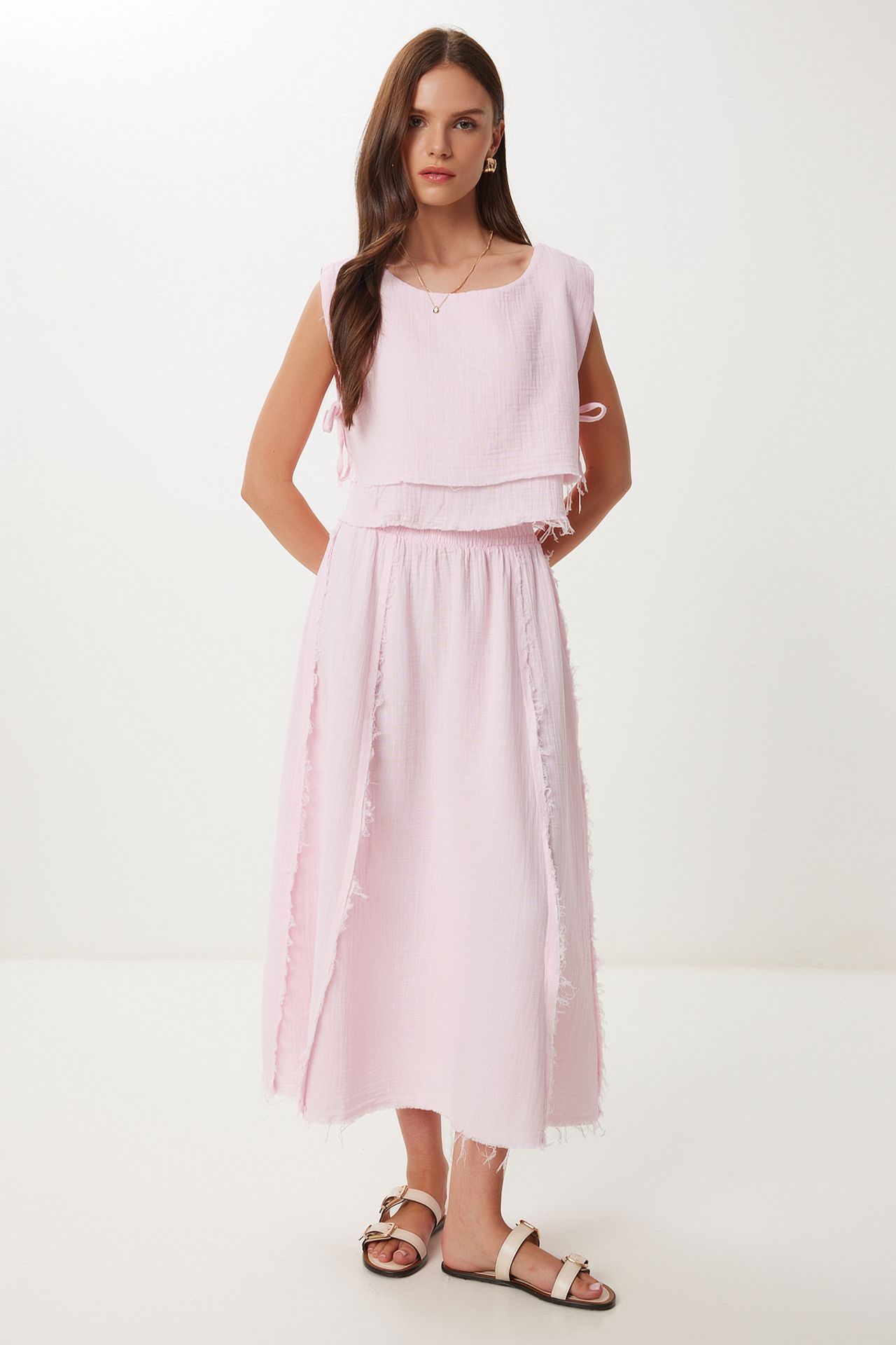 ISTANBUL Cotton Sleeveless Blouse and Wide-Leg Skirt Set 2